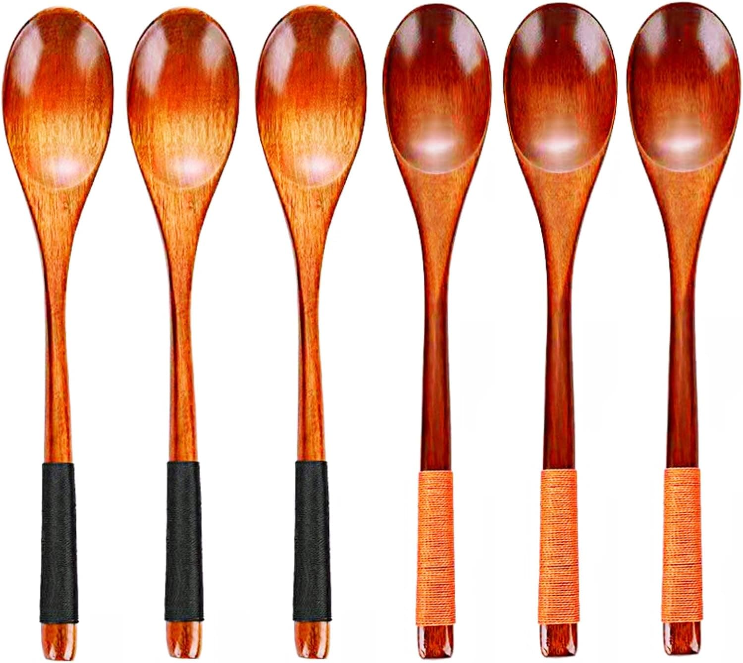 Armrouns Long Handle Wooden Spoons, 6 Pieces 9 Inch Wood Soup Spoons. Natural Wooden Serving Spoons Table Spoon. (B-9 IN)