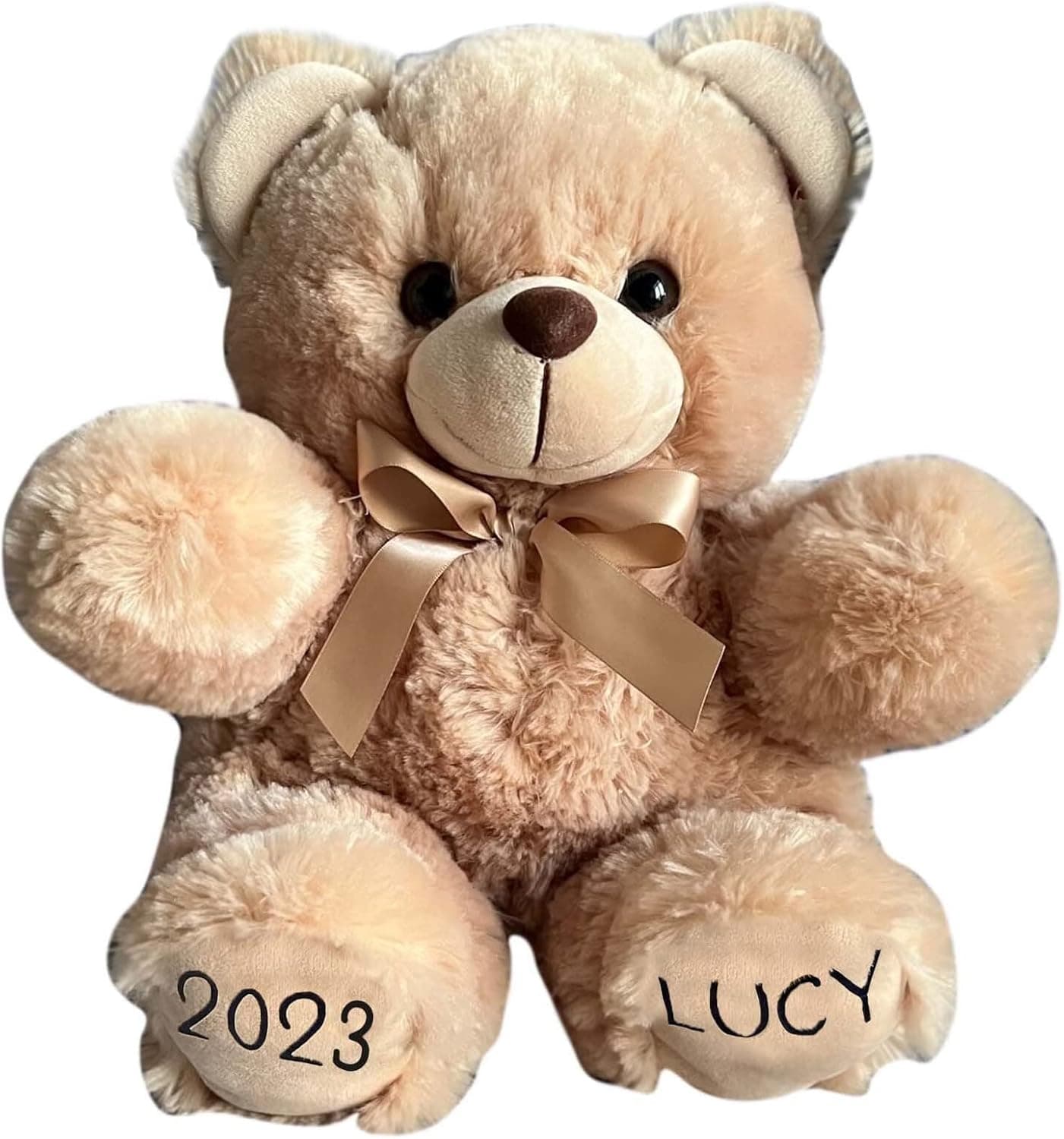 Personalized Stuffed Teddy Bear Gift for Her, Him, 16 Inch - Cute Custom Brown Bear with Your Name and Year on The Feet