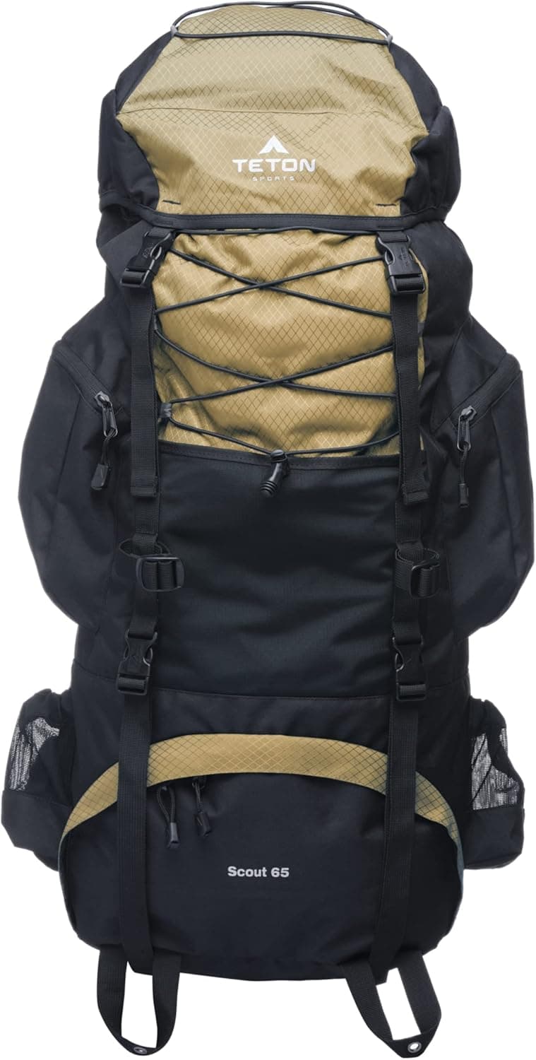 TETON Sports Scout Internal Frame Backpack – High-Performance Backpack for Hiking, Camping, Backpacking; Adjustable for Men, Women and Youth; Rain Cover; Buck Brown, 65L