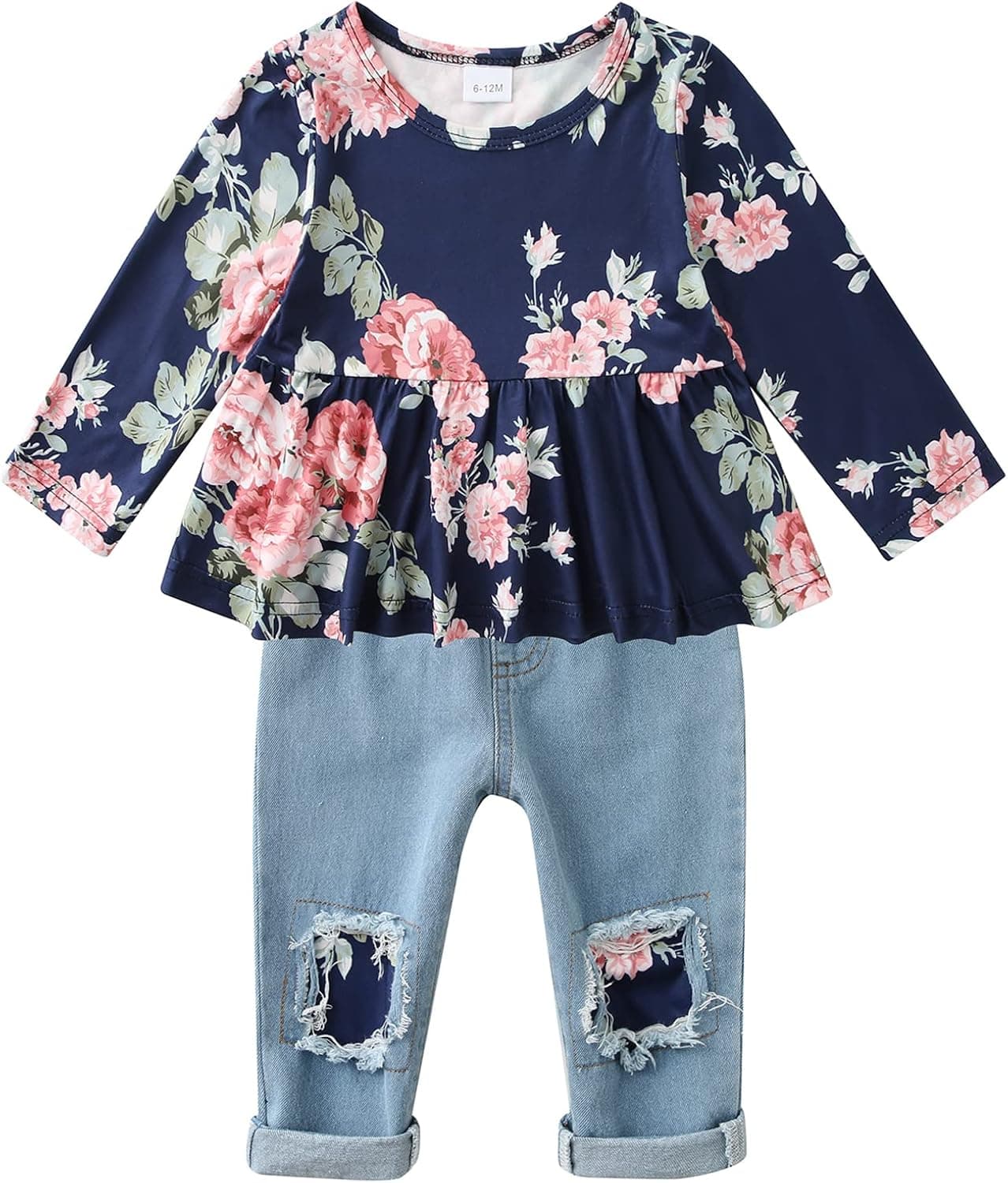 CARETOO Girls Clothes Outfits, Cute Baby Girl Floral Long Sleeve Pant Set Flower Ruffle Top