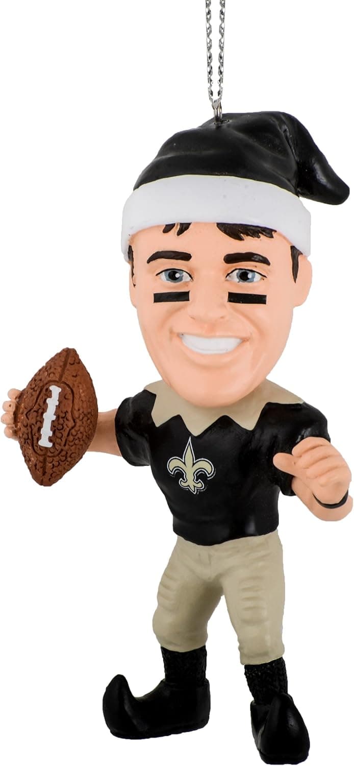 Forever Collectibles NFL New Orleans Saints Drew Brees Elf Ornament, Team Color, One Size