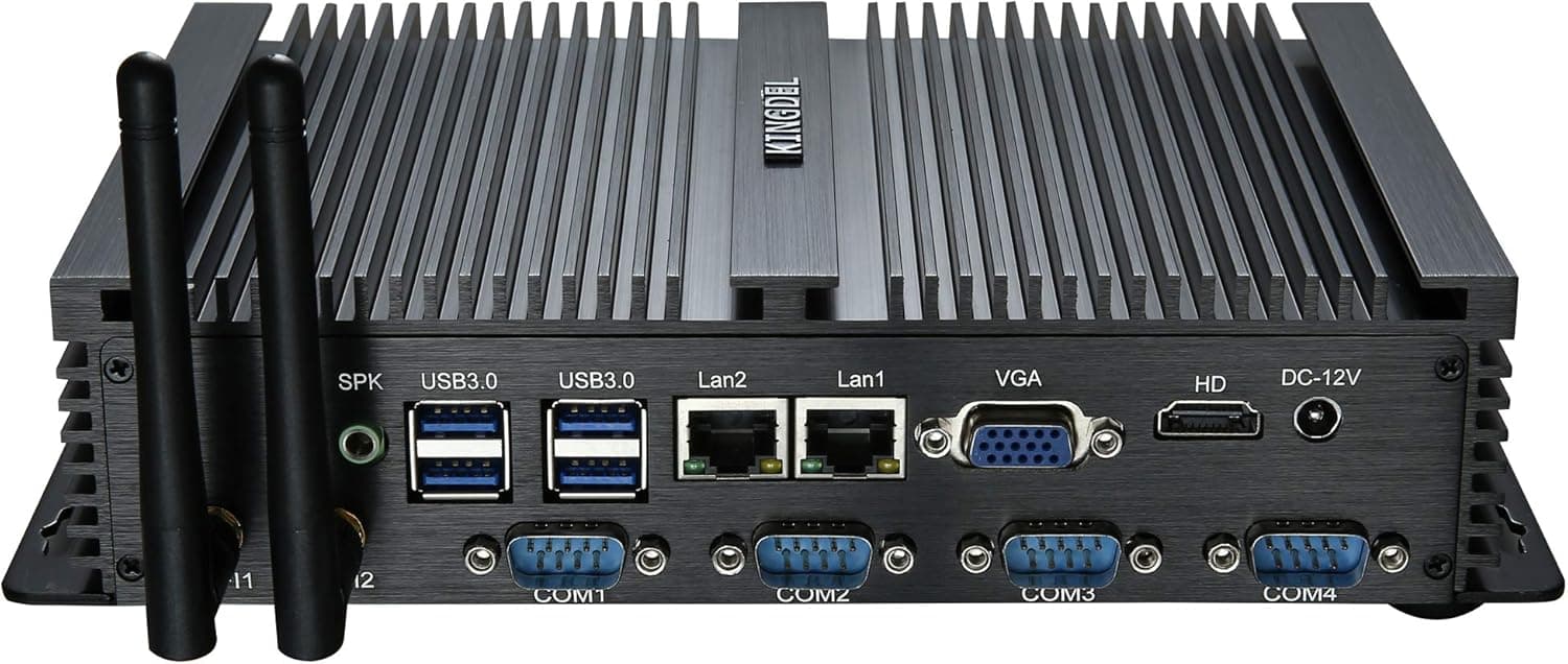 KINGDEL Powerful Mini PC, Fanless Industrial PC, Intel i5 Dual Core CPU, 8GB RAM, 128GB SSD, 2xNICs, 4xUSB 3.0, 4xCOM RS232, HD Port, Metal Case, Windows 11 Pro