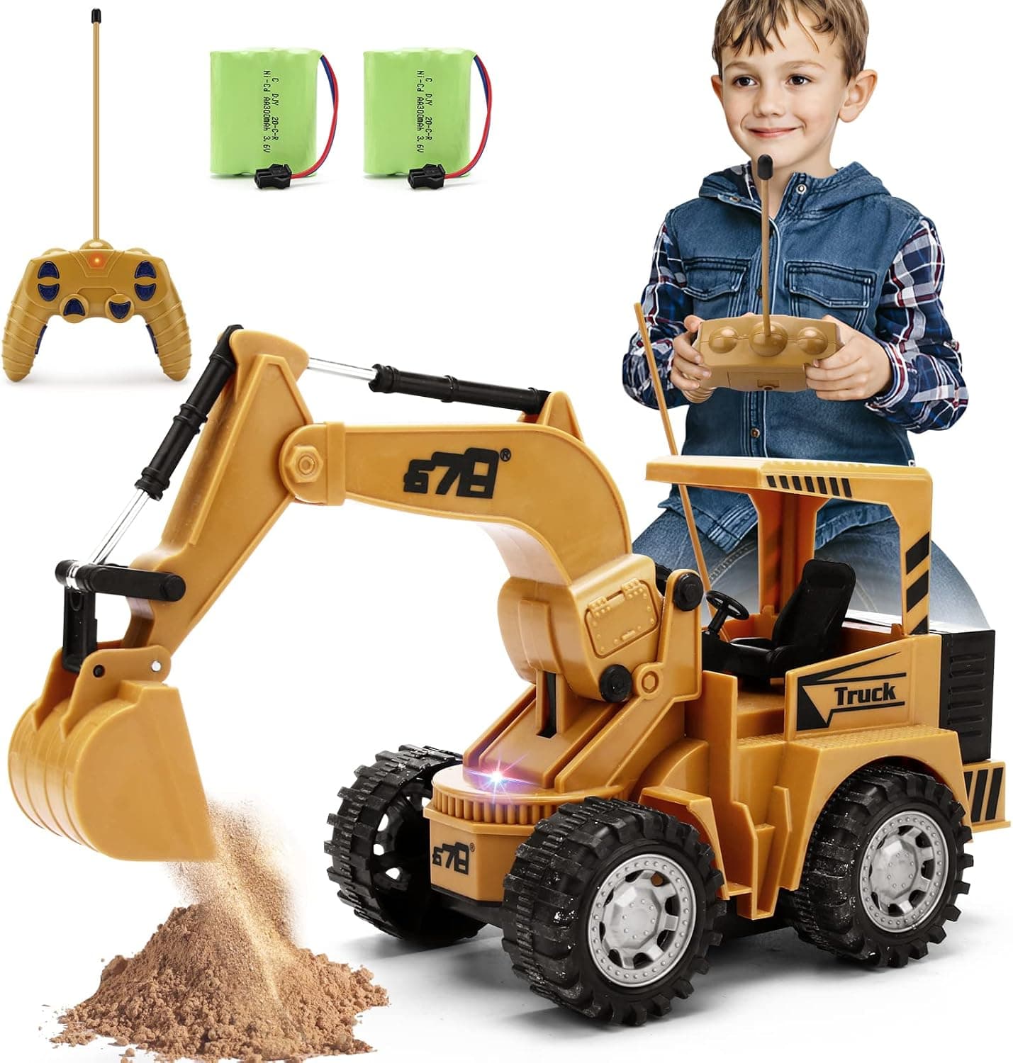 Remote Control Excavator Toy for Beginners - 4WD 5 Channel 1:24 RC Construction Excavator with LED Light, Pretend Construction Playset, Vehicle Toys for Boys Girls, Best Gifts for 3-6 Years Old Kids