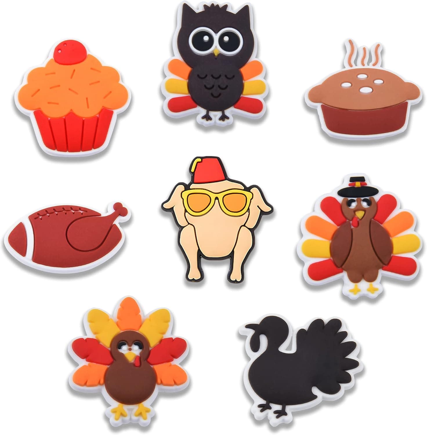 Thanksgiving Croc Charms 8PCS Shoes Charm for Croc PVC Clog Pins Turkey Shoe Charms Accessories Birthday Party Favors Supplies Cute Decorations fit Crog Bracelets Gift