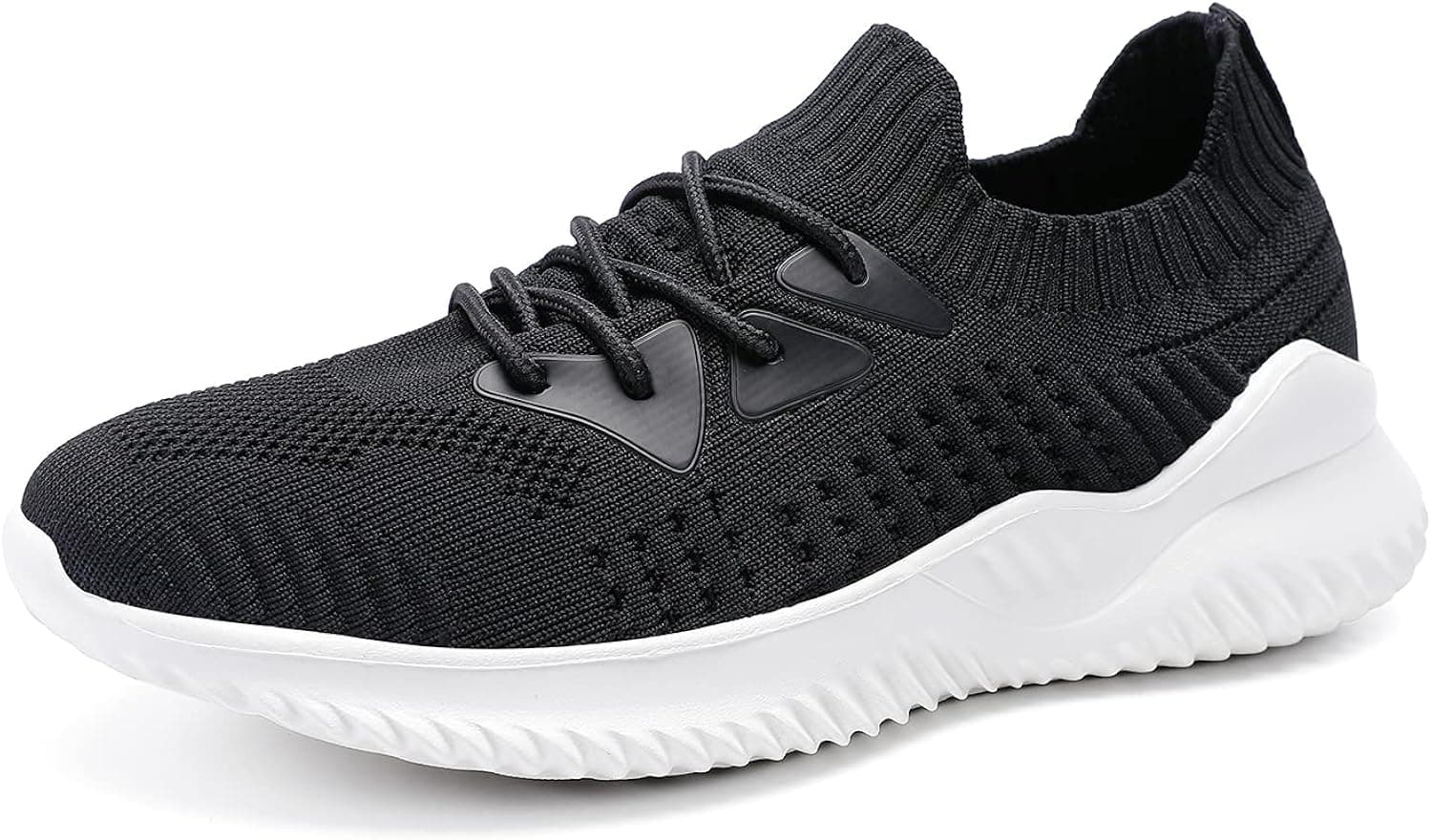 BayQ Women's Running Sneakers Tennis Shoes - Slip on Walking Gym Casual Lightweight Lace Up Nursing Work Service Black