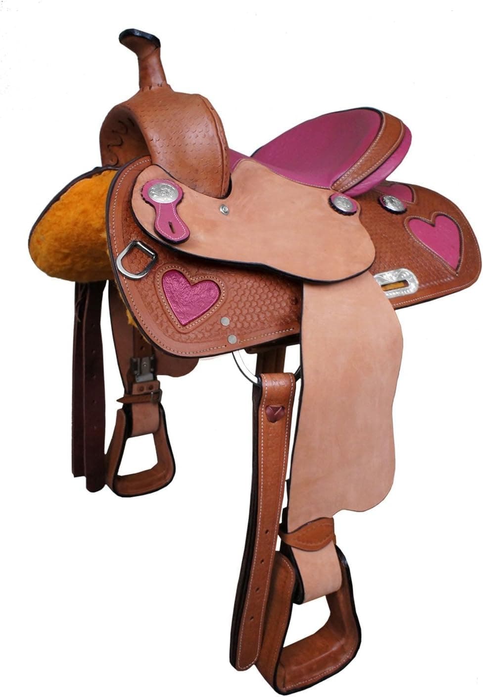 Tahoe Ostrich Print Hearts Barrel Saddle, Pink, 14"