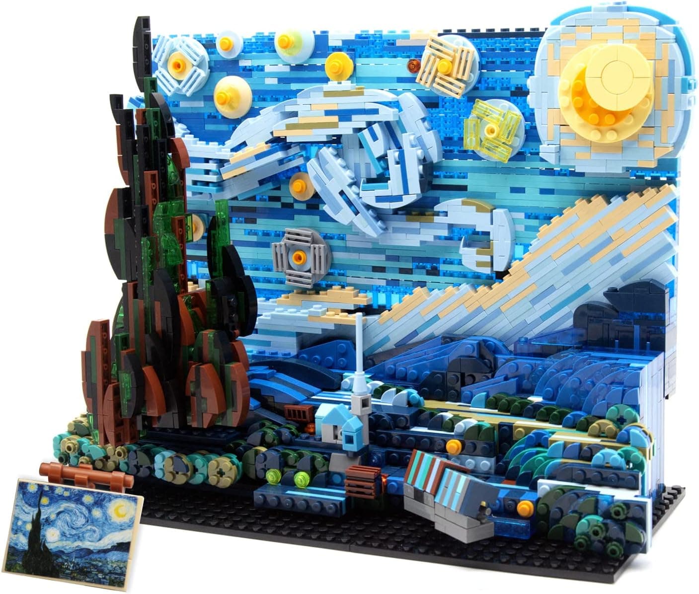 The Starry Night Toy Building Sets,DIY Building Blocks Van Gogh Starry Sky World Painting,Small Particles Children's Educational Assemble 3D Model,Stacking Blocks for Children and Adults (Blue)