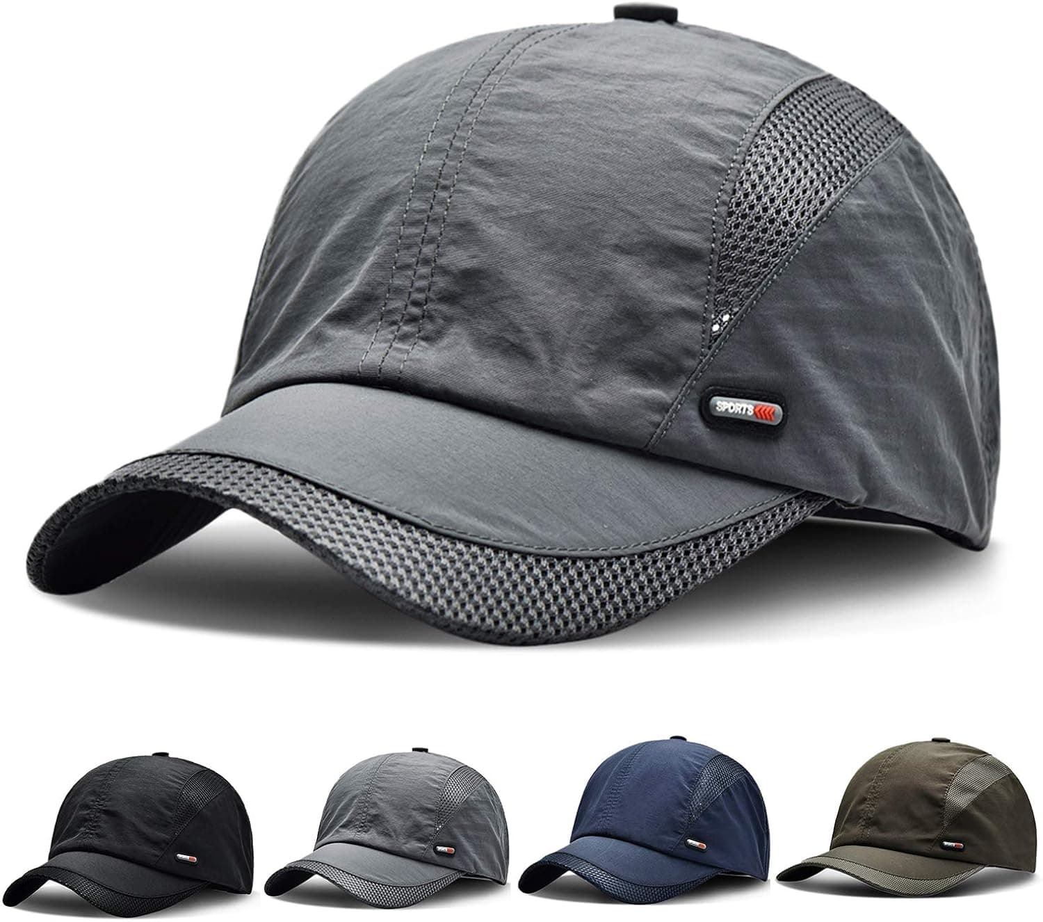 Hongtellor Baseball Caps Unisex Quick Dry Sports Cap Sun Hat Summer UV Protection Outdoor Cap Grey