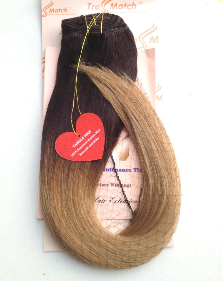 Tressmatch® 20”(22") Thick to Ends Clip in Remy (Remi) Human Hair Extensions Ombre/dip Dye Brunette/dark Brown to Caramel Honey Blonde 9 Pieces(pcs) Full Head Set [Set Weight:4.3oz/122grams]
