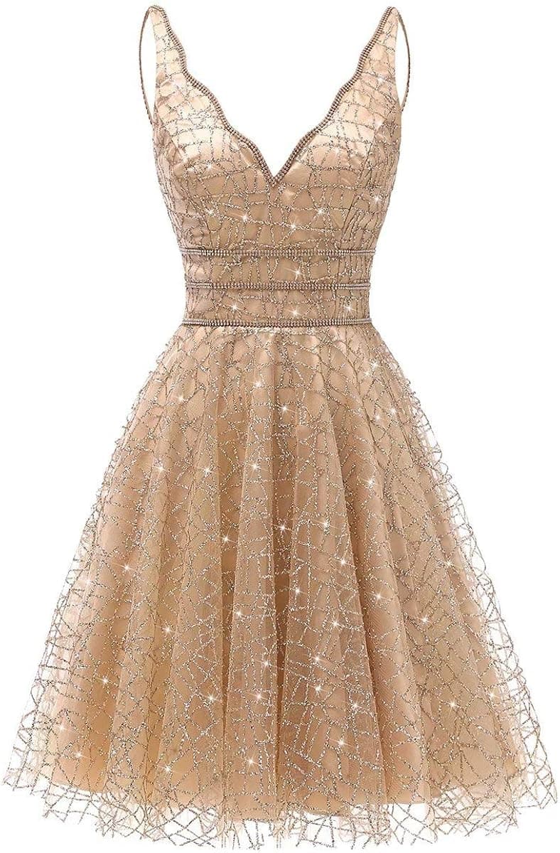 AiniDress Women's Tulle Prom Gown Short Homecoming Dresses Crystal Sparkle Party Dresses
