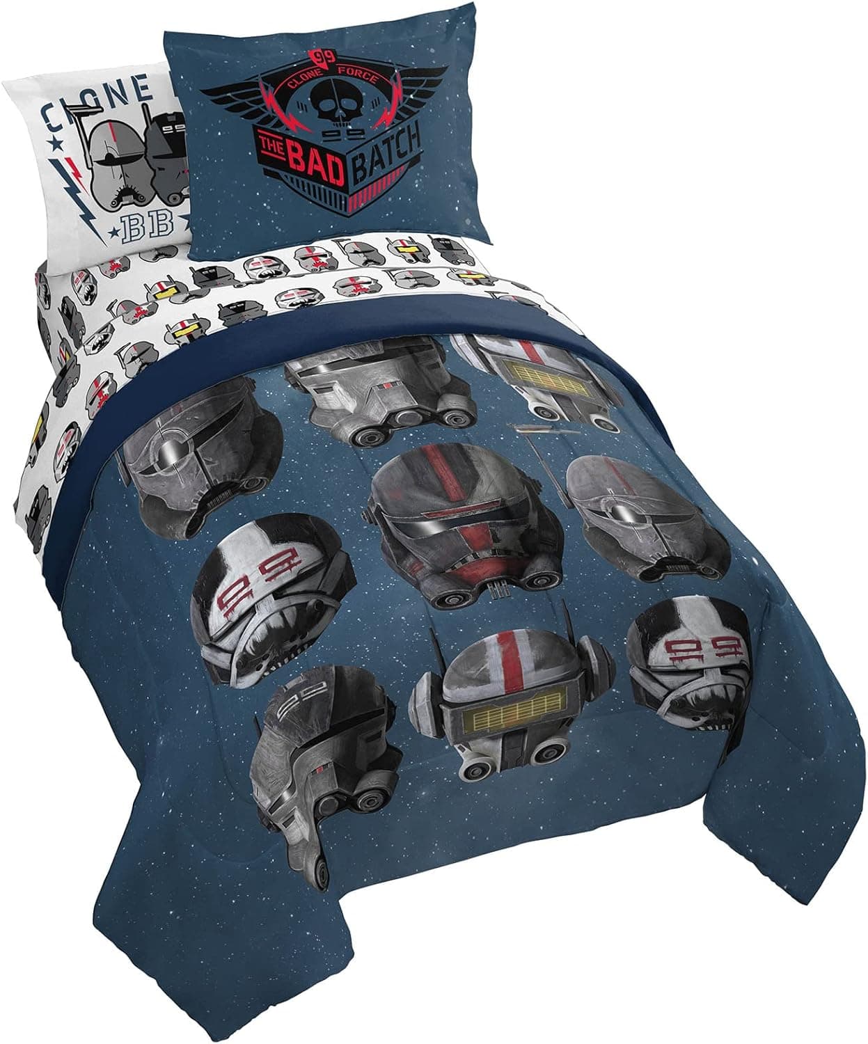 Jay Franco Star Wars The Bad Batch Hardhats 7 Piece Full Size Bed Set - Includes Comforter & Sheet Set - Bedding Features Hunter and More - Super Soft Fade Resistant Polyester