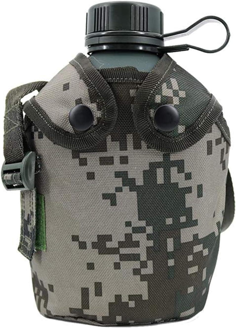 Jadedragon Military Canteen Water Bottle, Aluminium Water Canteen Reinforced Nylon Cover Belt Holster, Capacity 1.2 L Portable Water Bottles with Shoulder Strap