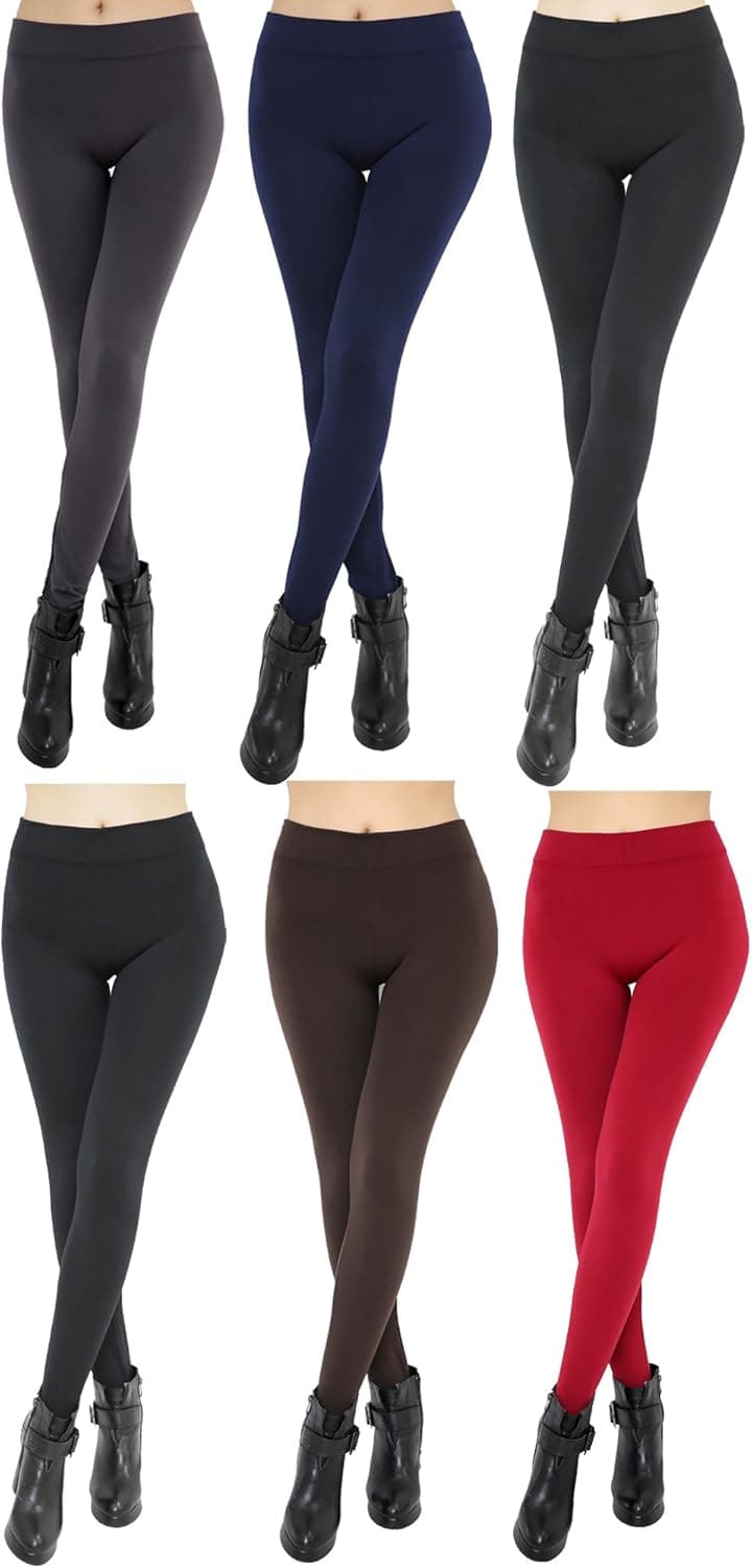 Dimore Plus Size Fleece Lined Leggings Tights for Women (One Size, (Regular Waist) Black Brown Red Grey Navy Black)