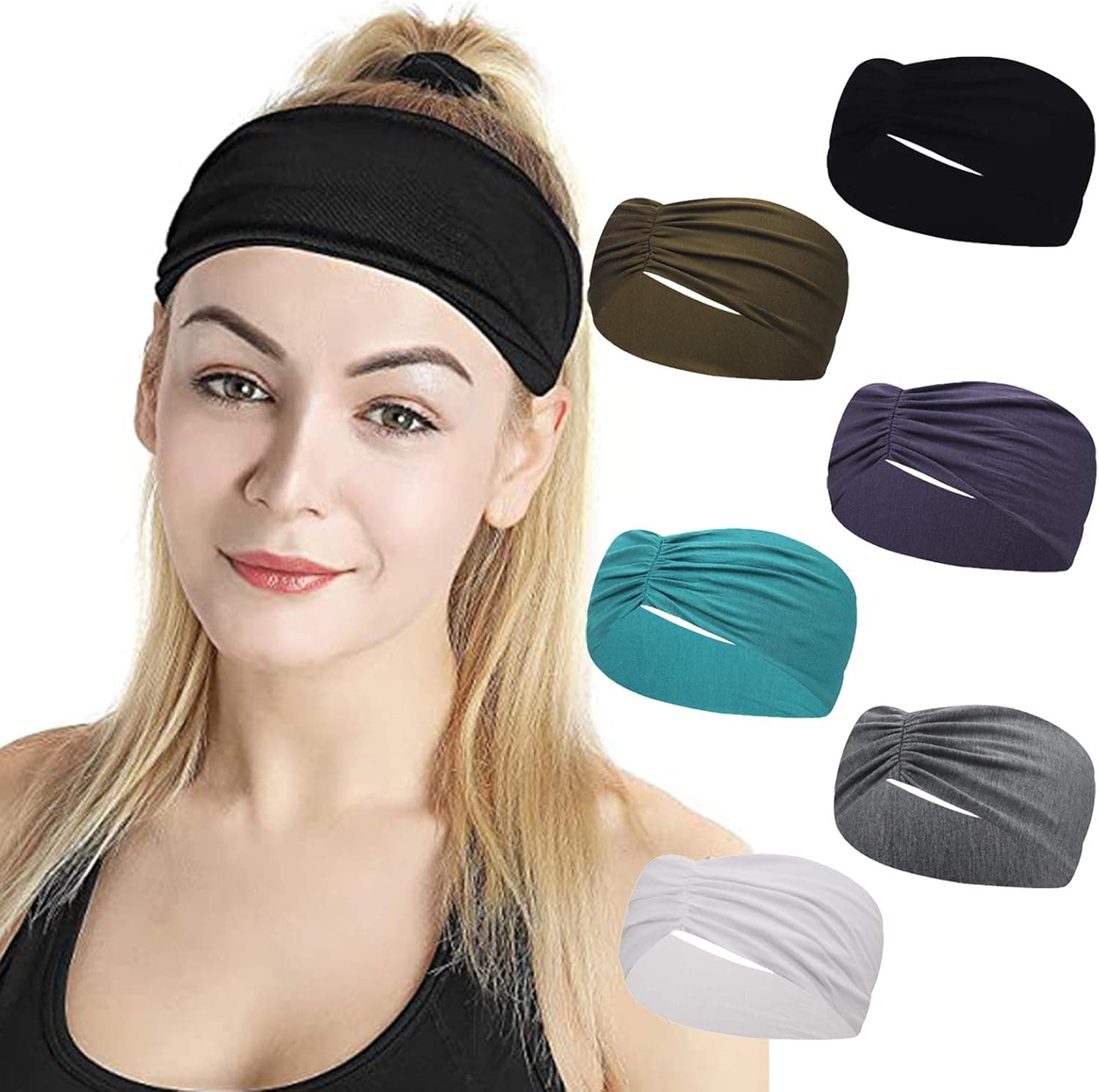 Bengliu 6 Pack Workout Sweatbands Headbands for Women,Non Slip Sweat Headbands Hair Fashion Bands for Yoga Running Sports Travel BG002 (BG002)