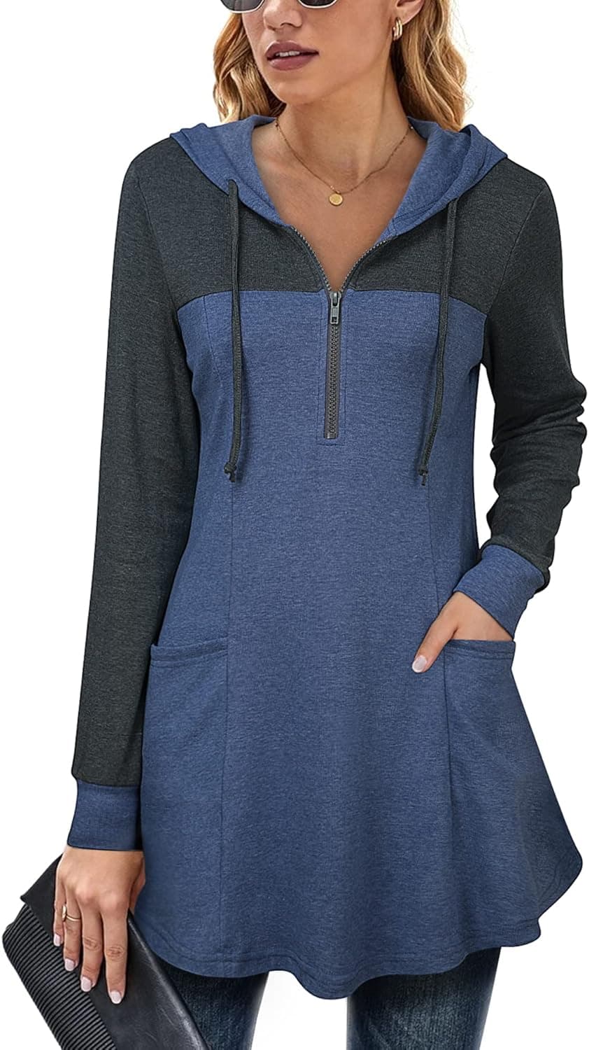 Vivilli Women's Thin Tunic Hoodies Long Sleeve Zip Up Sweatshirts Pullover Blouse Tops