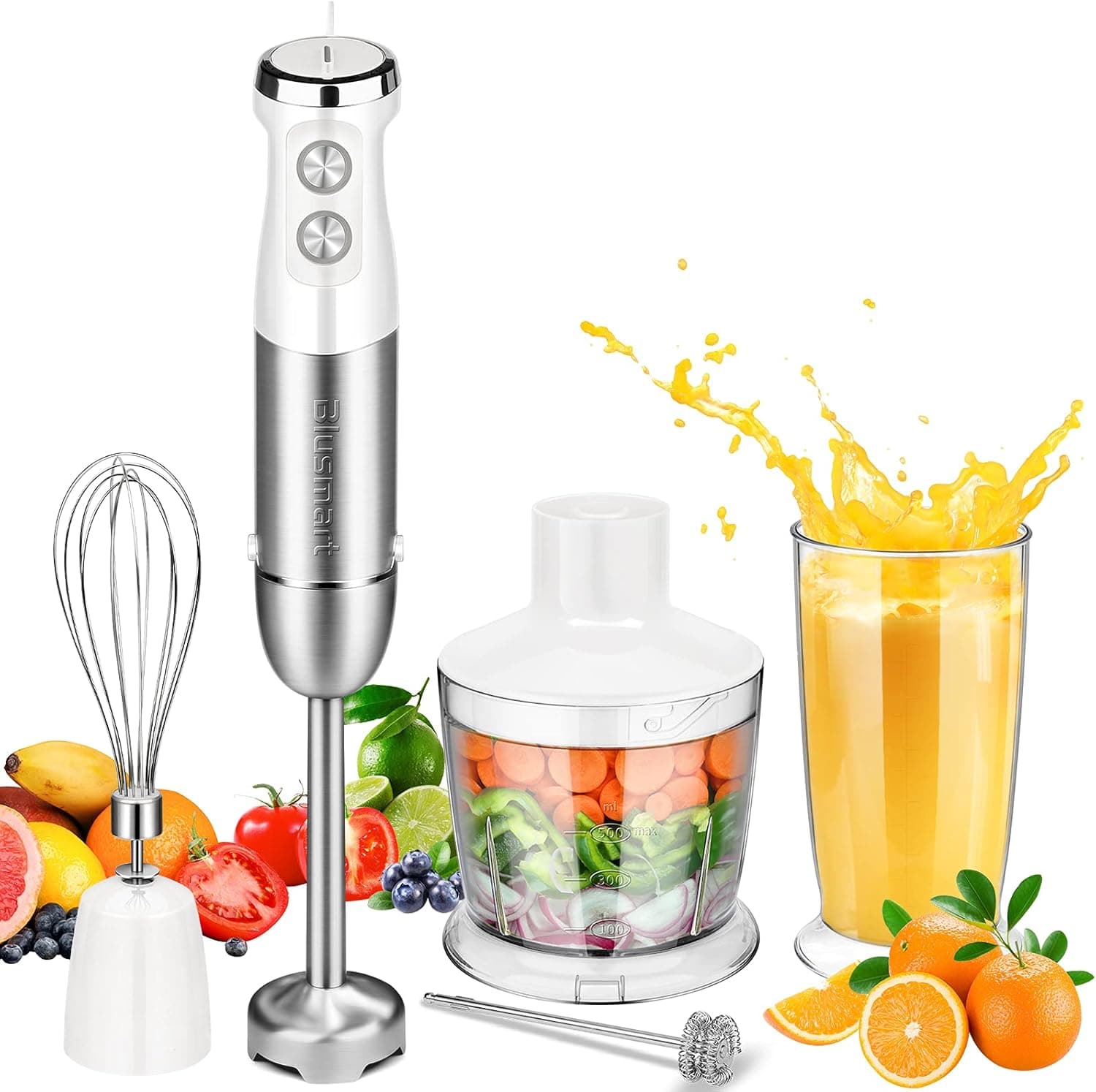 5-in-1 Immersion Hand Blender, 800W 13-Speed Electric Stick Blender Handheld with Stainless Steel Blade, Heavy Duty Chopper, Whisk, Milk Frother for Smoothie, Baby Food, Sauces,Puree, Soup