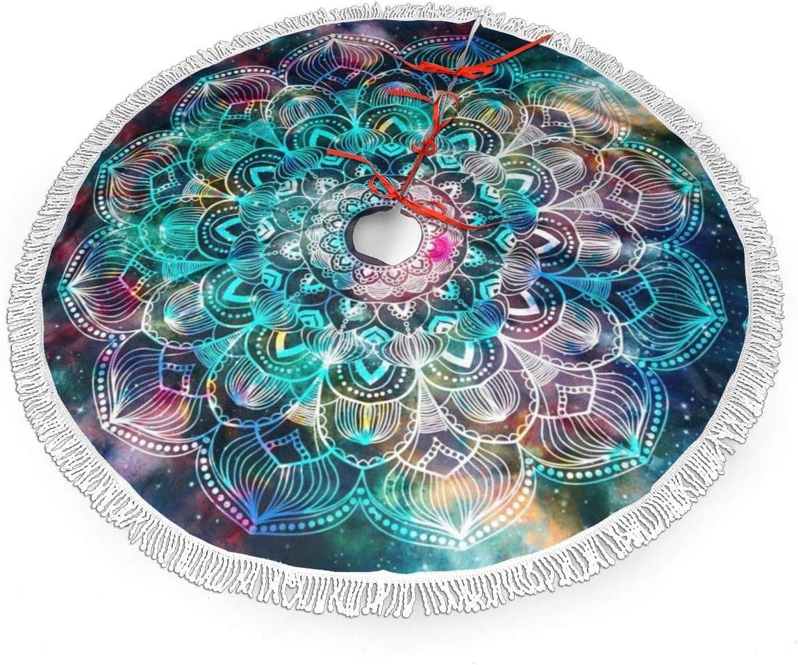 Galaxy Mandala Christmas Tree Skirt 48" Large Halloween Xmas Tree Decor for Holiday Party Decor Christmas Decoration