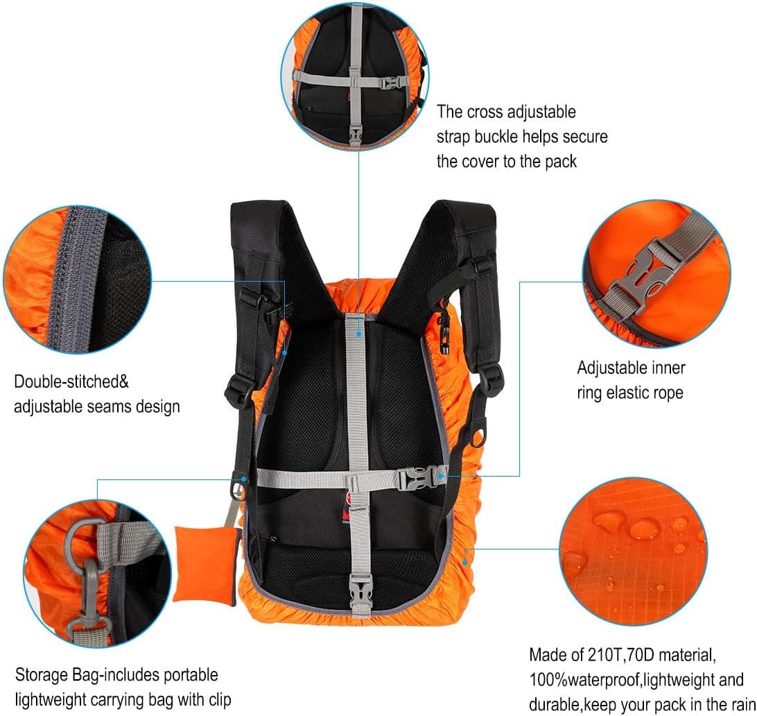 UNISHARE Lightweight Backpack Rain Cover with Reflective Strap,Adjustable Anti Slip for Camping,Hiking,Traveling,Biking and More(15-90L)