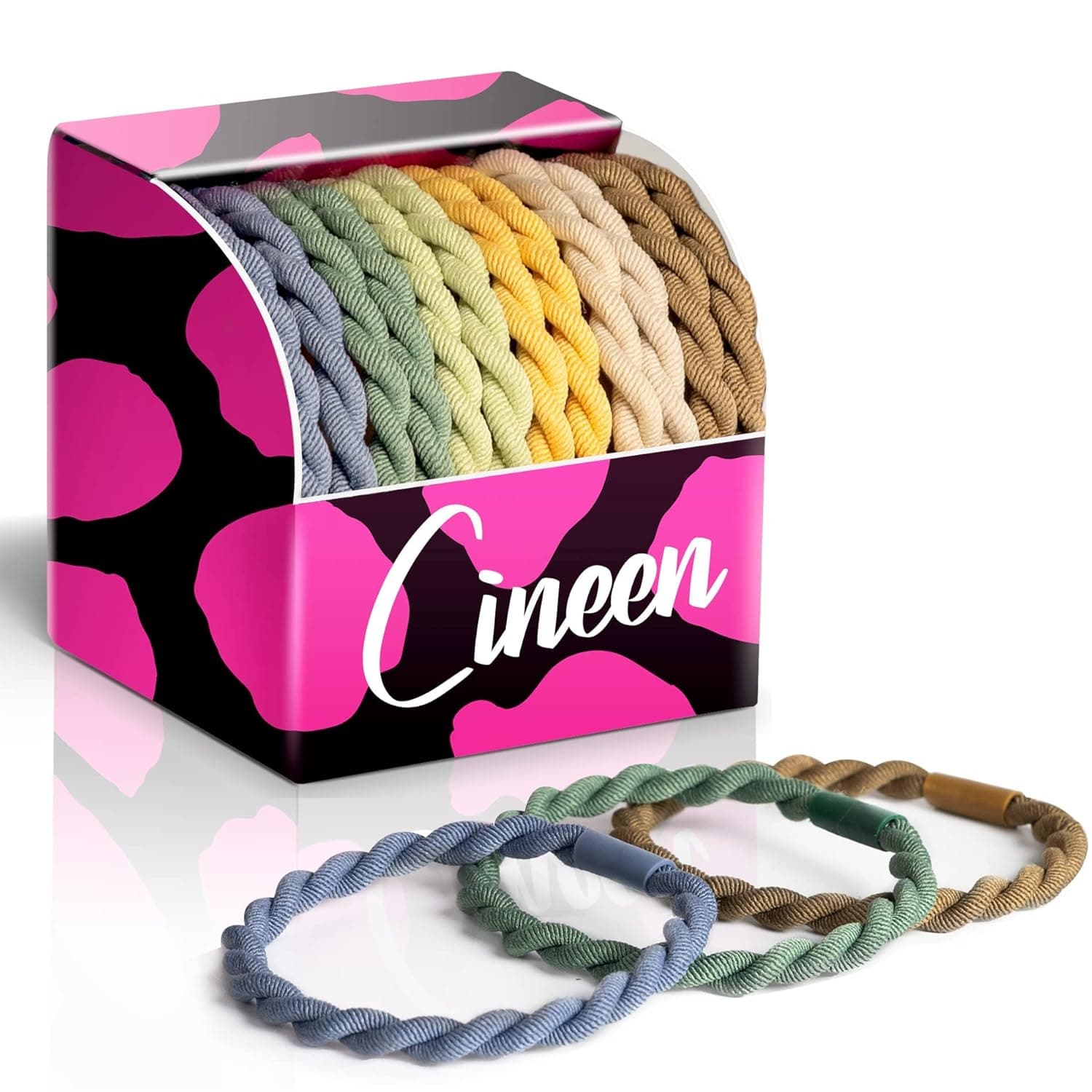 CINEEN Braided Elastic Hair Ties for Women - 12 Count Wave Mixed Color with Box - Stretchy Hair Tie Ponytail Holders for Women's Thick Hair - Soft Hair Elastics Band Bracelet for Girl's Hair