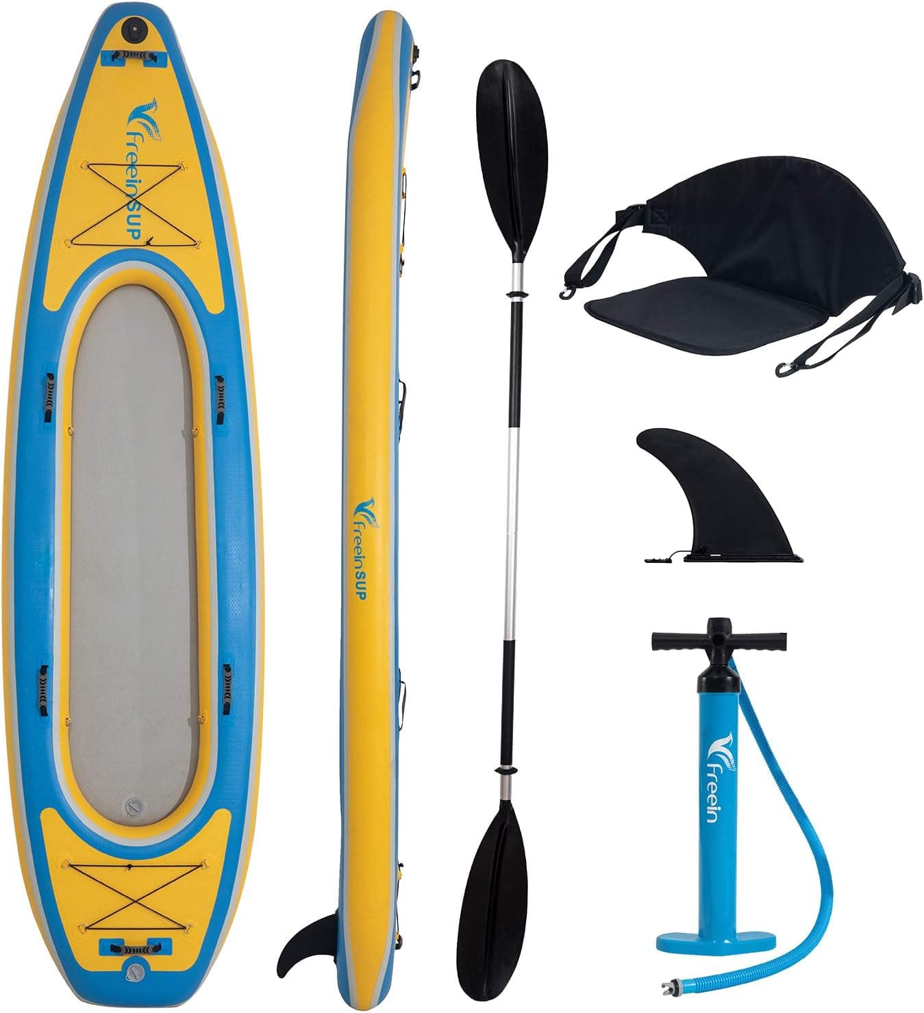 Freein Kayak|Emergency Boat| 1-2-Person Inflatable Kayak Set with Aluminum Oars and High Output Air Pump| 10'&12'6"