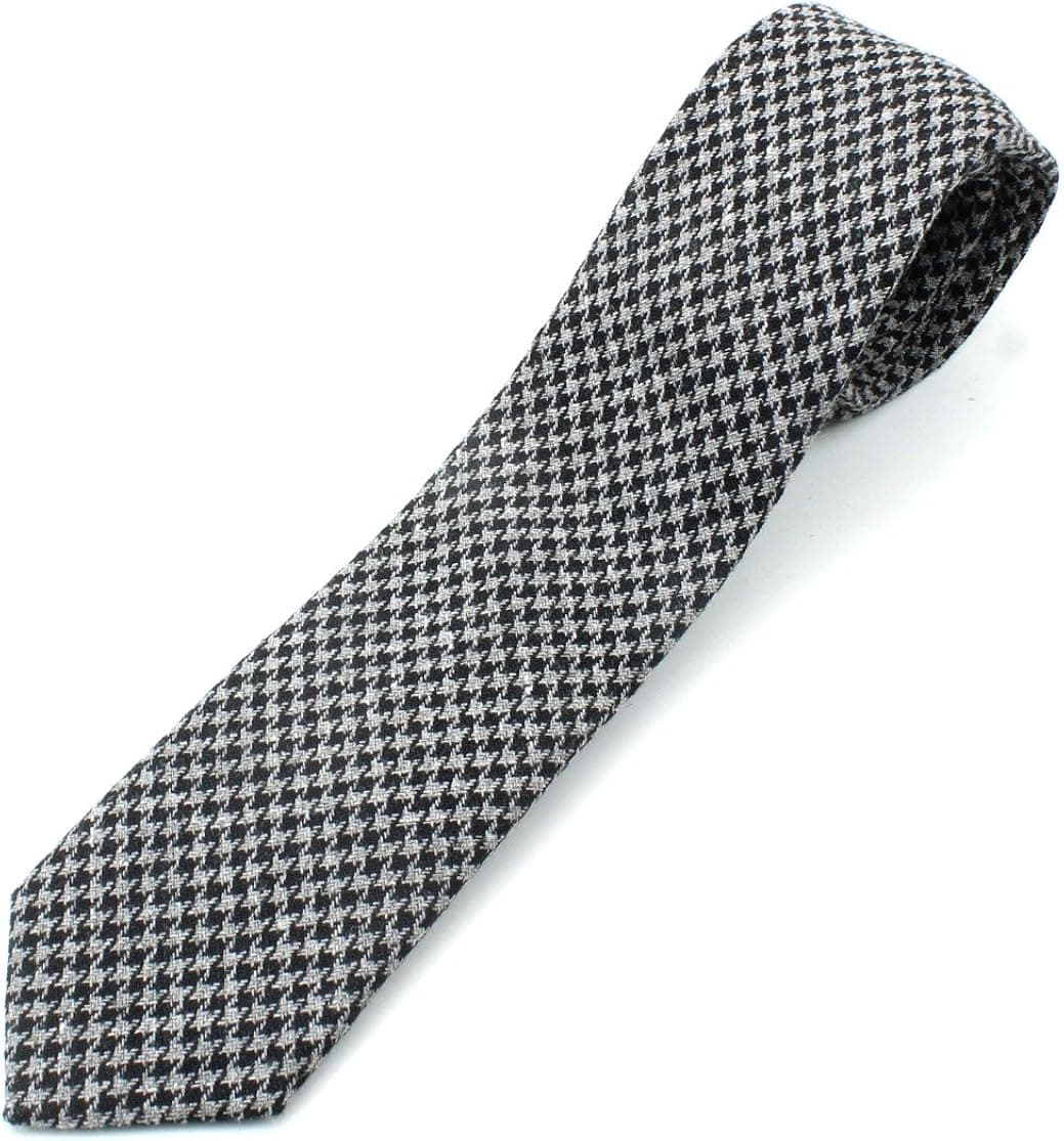 Men's Linen Skinny Necktie Tie Houndstooth Checker Pattern Notched Corners - 2 1/2" Width