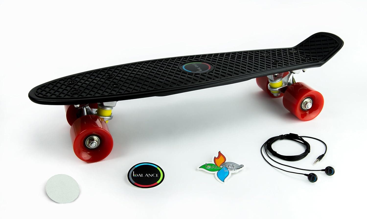 22” Balance Old-School Cruiser Skateboard Includes FREE Premium Headphones, Stickers, and Grip Disc - Retro Mini Banana Board Style made from Plastic