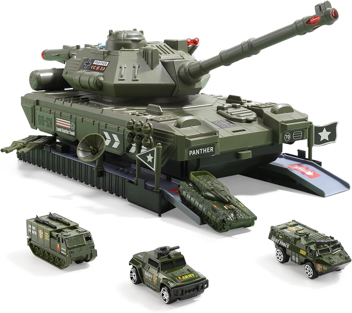 CUTE STONE Military Vehicles Sets, Tank Toy Set with Realistic Light and Sound, Rotating Turret and Missile, 4 Pack Assorted Alloy Army Vehicles, Great Military Toy Tank Vehicle for Kids Boys