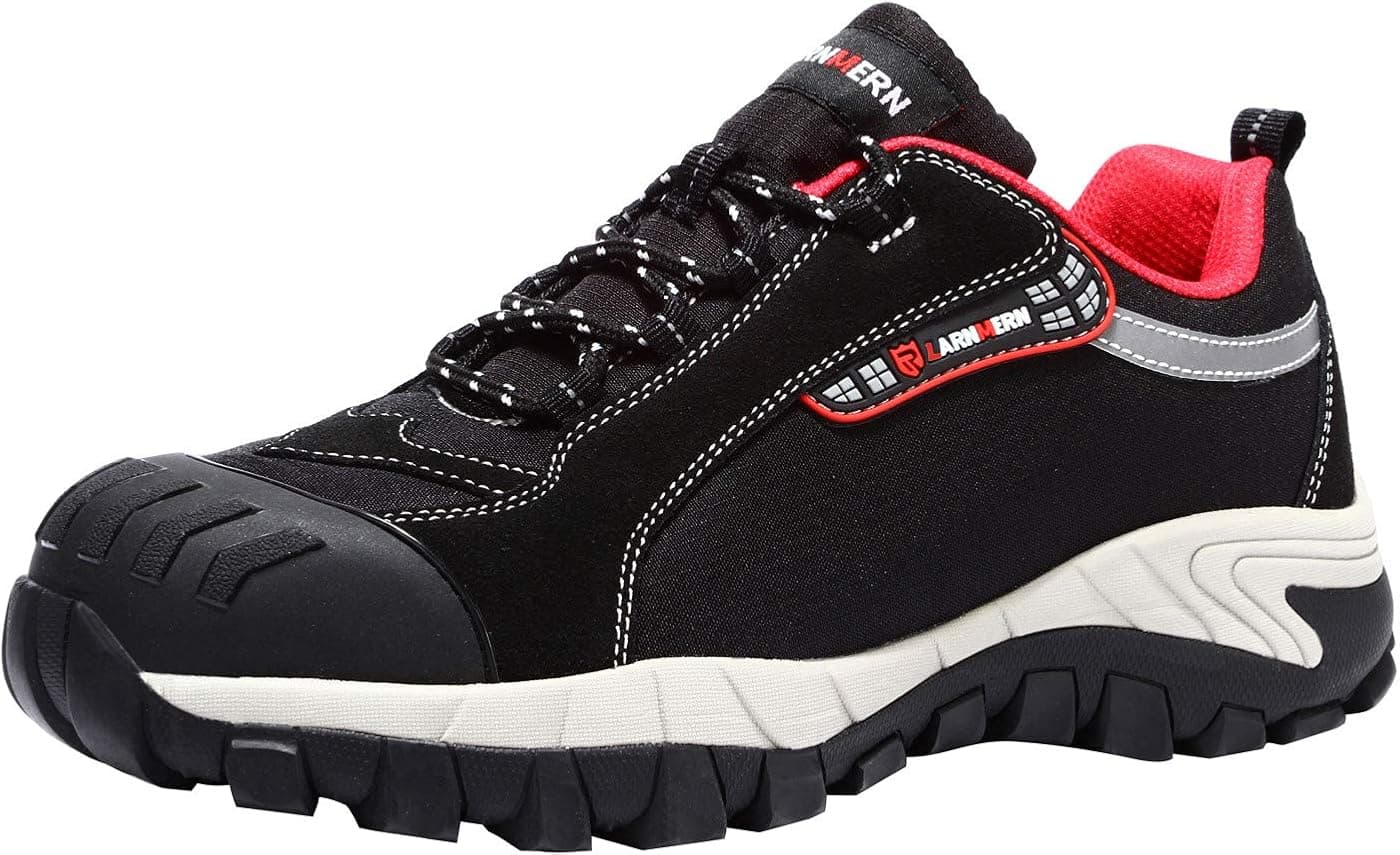 LARNMERN Steel Toe Work Shoes Men, Safety Puncture Proof Footwear Industrial & Construction Shoe(11.5 Black/Grey/red)