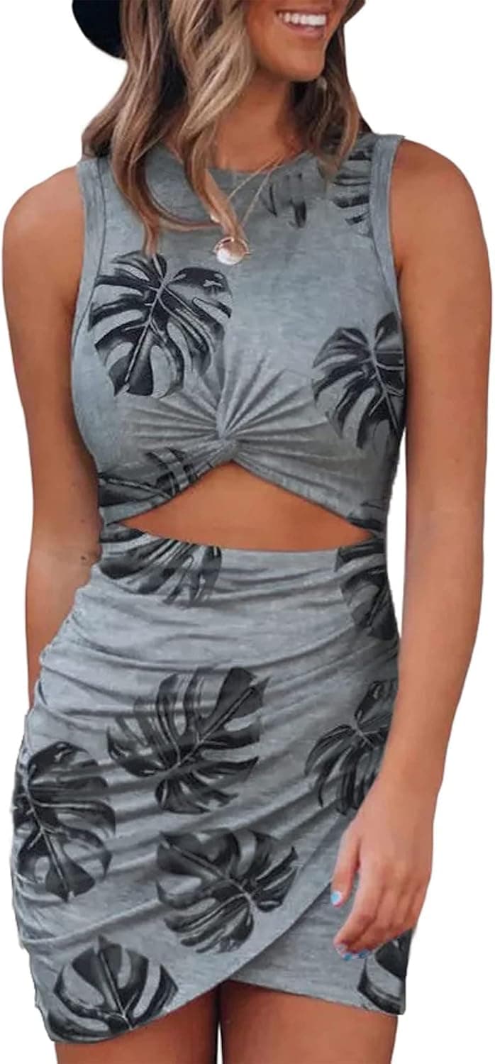 BTFBM Women 2023 Summer Sleeveless Casual Crewneck Bodycon Tank Dress Cutout Twist Slim Wrap Club Party Evening Dresses