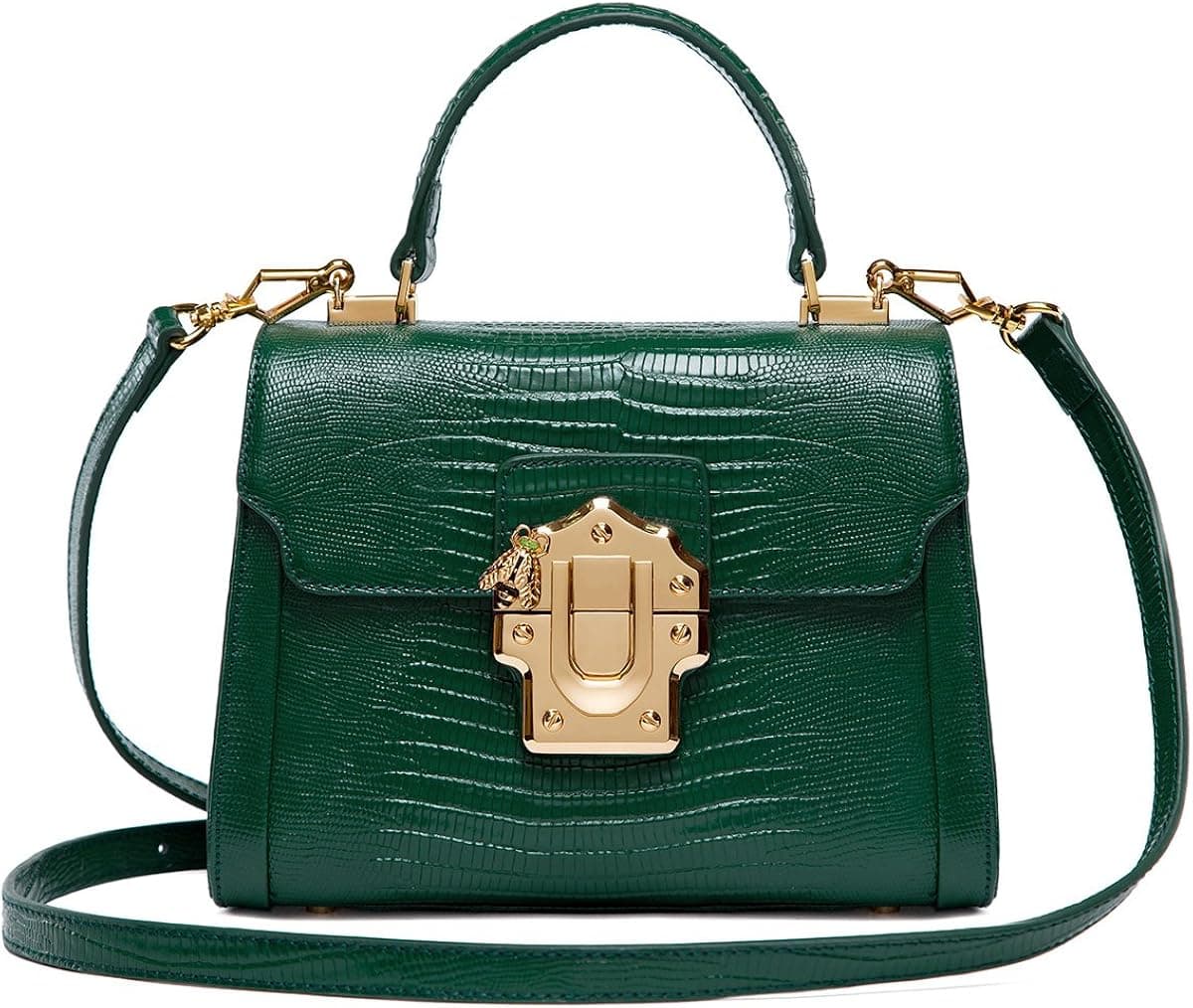 LA'FESTIN Crossbody Handbags for Women Lizard Pattern Green Leather Shoulder Tote Purse Mini