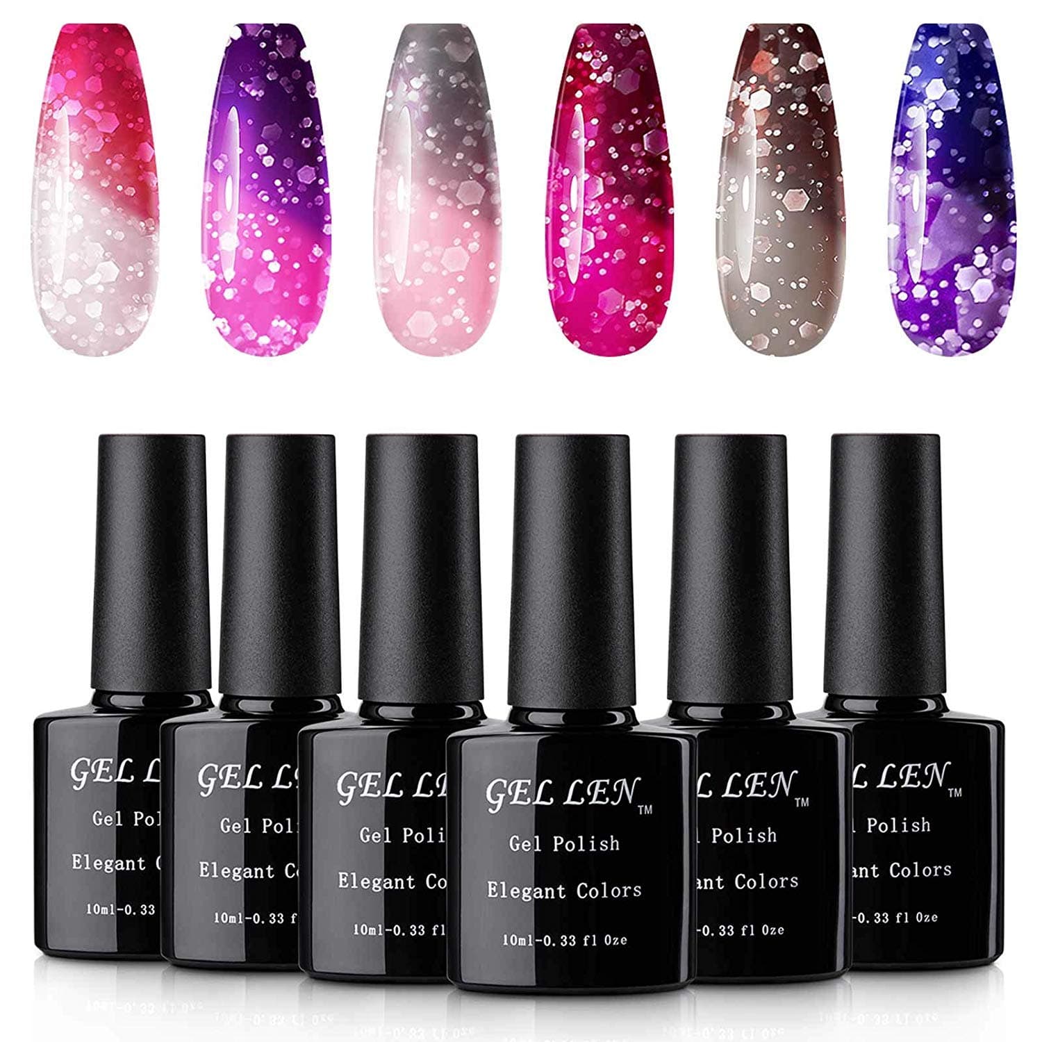 Gellen Gel Nail Polish Set 6 Colors, UV Gel Temperature Color Changing Gel - Pretty Glitters Collection Home Manicure Nail Art Gel Kit