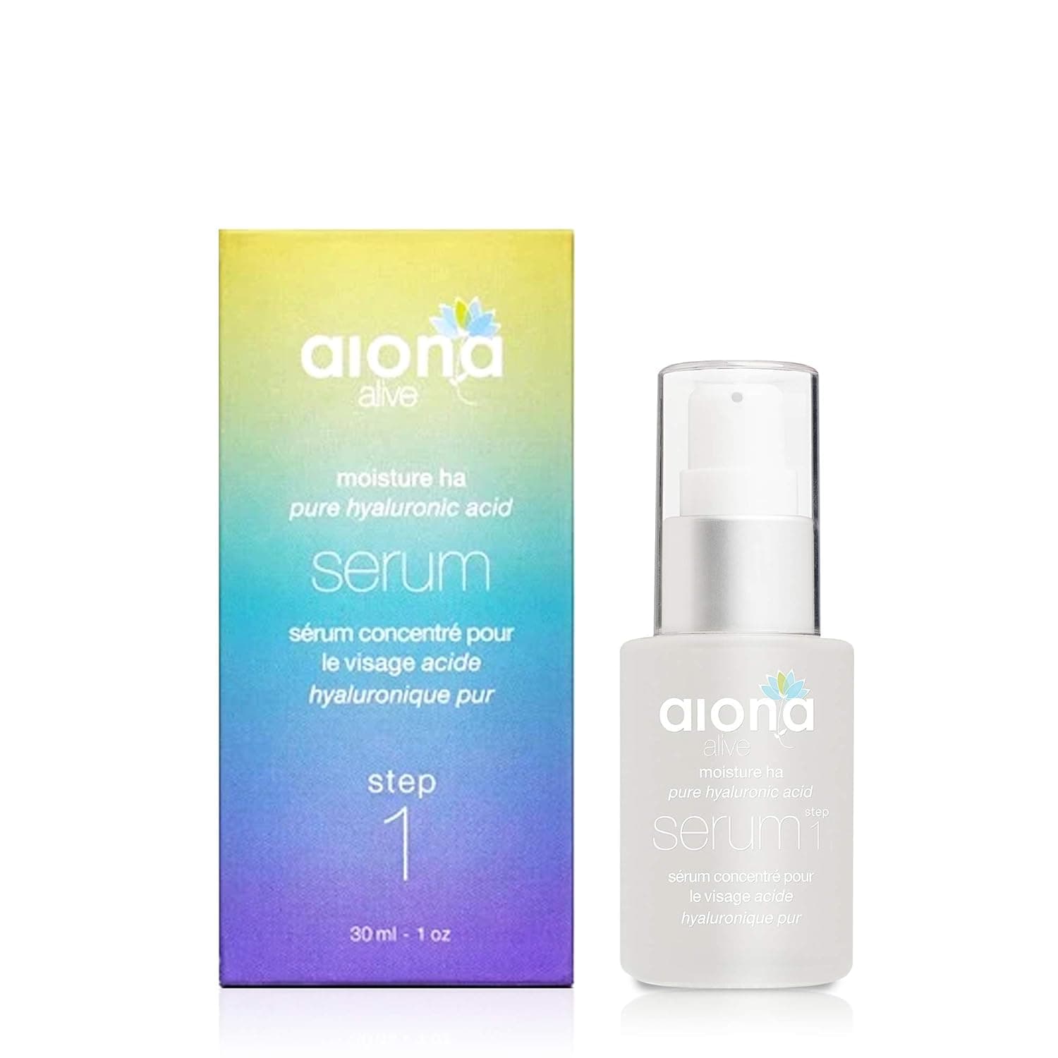 Aiona Alive Pure Hyaluronic Acid Serum (Step 1), 100% Natural Pure Face Serum with Hyaluronic Acid, Rose Otto Oil and Aloe Vera Extract, 1oz/30ml