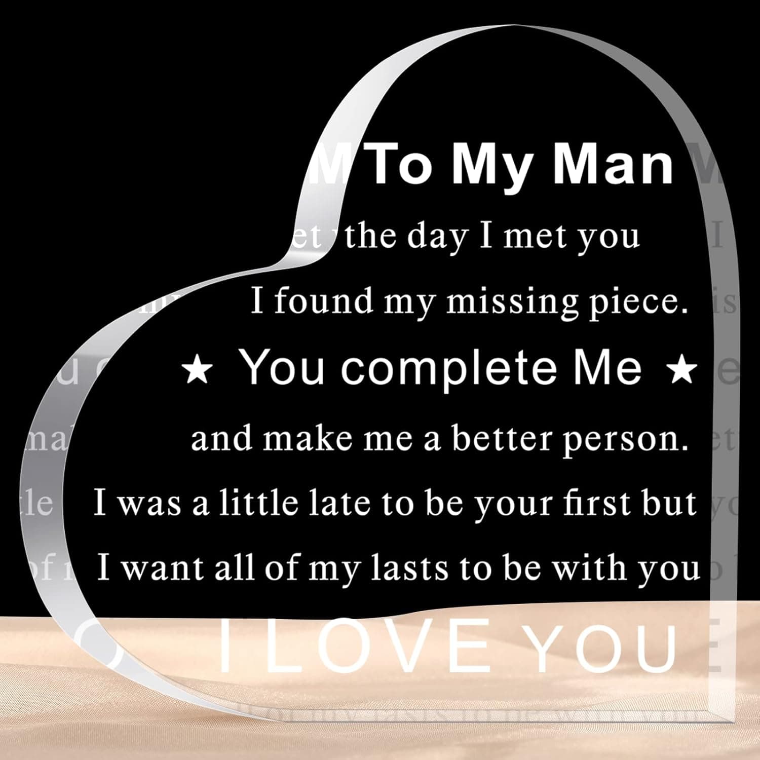 Yulejo To My Man Gift for Him Acrylic Anniversary Birthday Gifts for Boyfriend I Love You Gift for Him Fiance Husband Keepsake for Groom Engagement Wedding Christmas Father's Day (Heart Style)