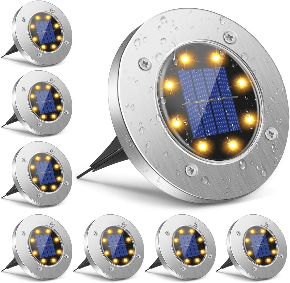 Solar Lights Outdoor, Disk Lights LED Garden Lights Solar Powered Waterproof In-Ground Outdoor Landscape Lights for Patio Pathway Garden Lawn Yard Driveway Deck Walkway, Solar Ground Lights(8 Packs)