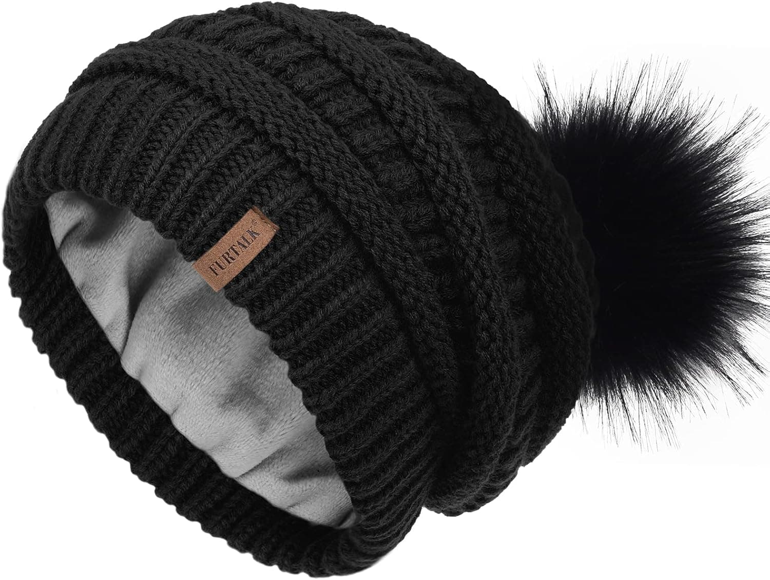 FURTALK Womens Winter Hat Fleece Lined Slouchy Beanie for Women Knitted Winter Pom Pom Hats with Double Lined