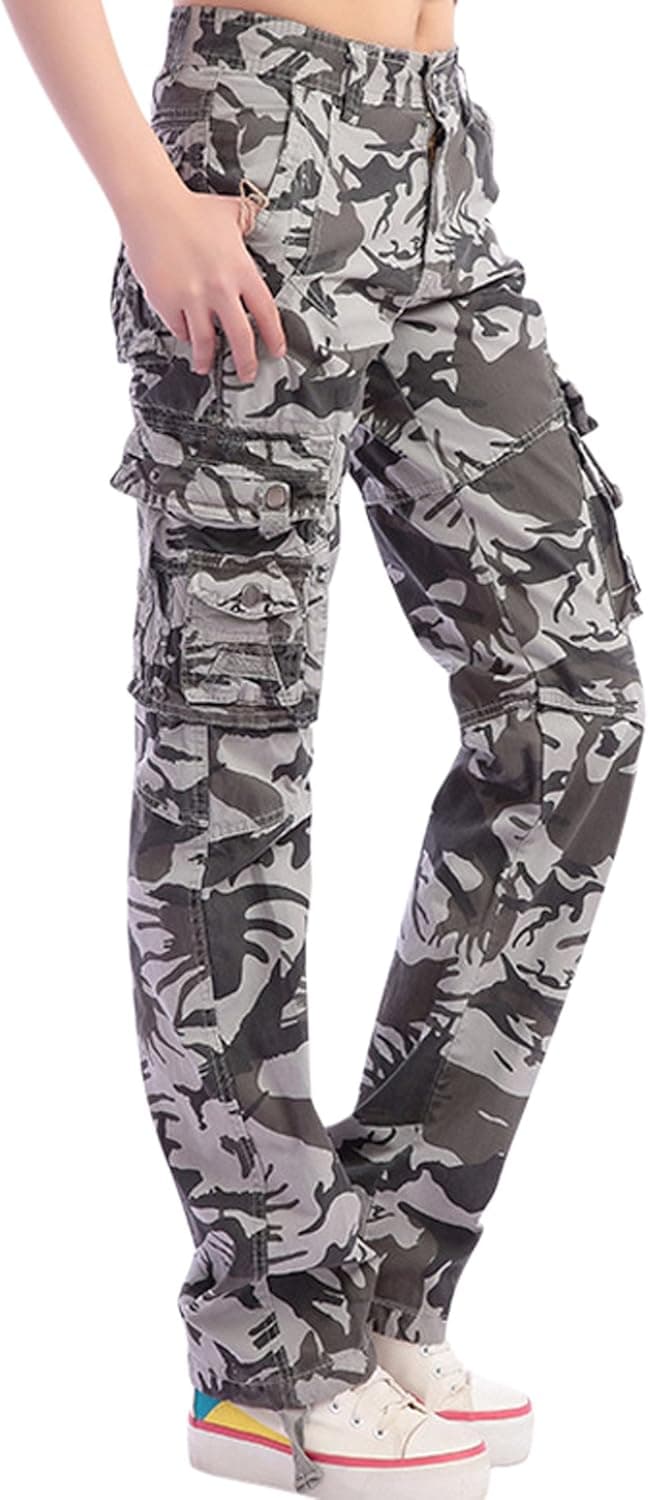 chouyatou Women's Casual Camouflage Multi Pockets Cargo Pants