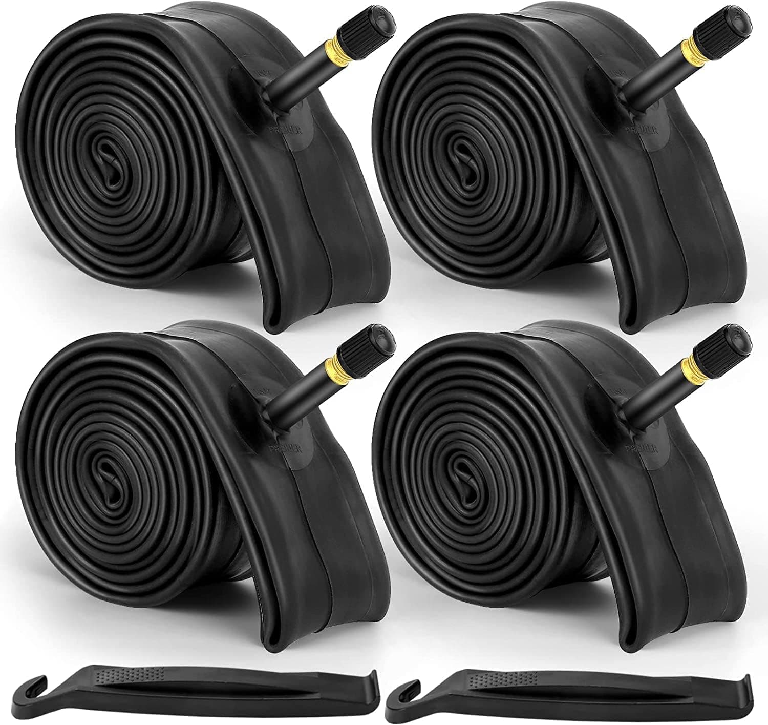 4 Pack 16"/ 20"/ 24"/ 26" Bike Tubes with 2 Tire Levers, Bicycle Inner Tube Schrader Valve Fit 1.75/1.95/2.10/2.125, Bike Inner Tube for Road/MTB/Kids Bike by Hydencamm (4 of One Size)