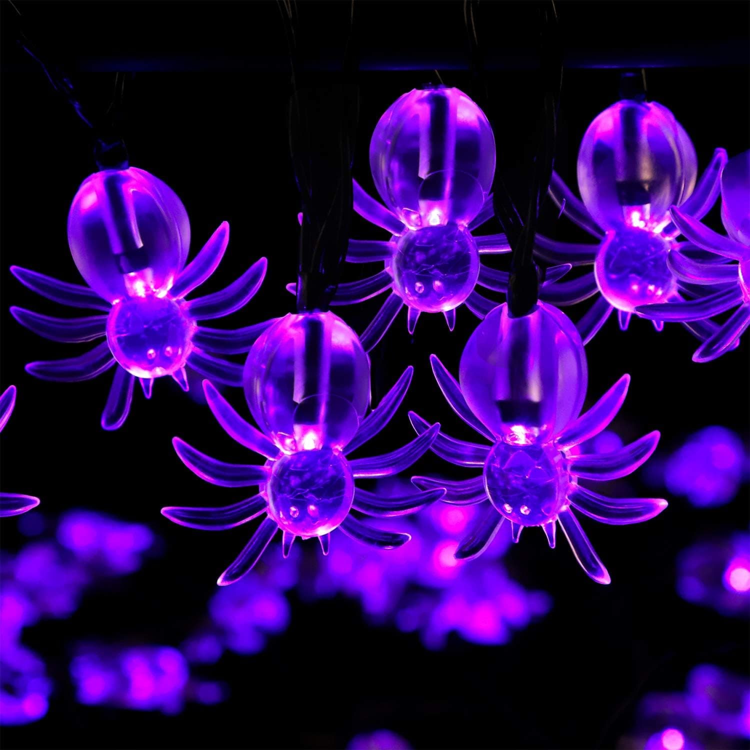 URATOT 13.12 Feet 40 LEDs Halloween Purple Spider String Lights, Battery Operated with 8 Flash Modes, Remote and Timer for Halloween Party Decorations, Halloween Lighting, House, Garden, Yard