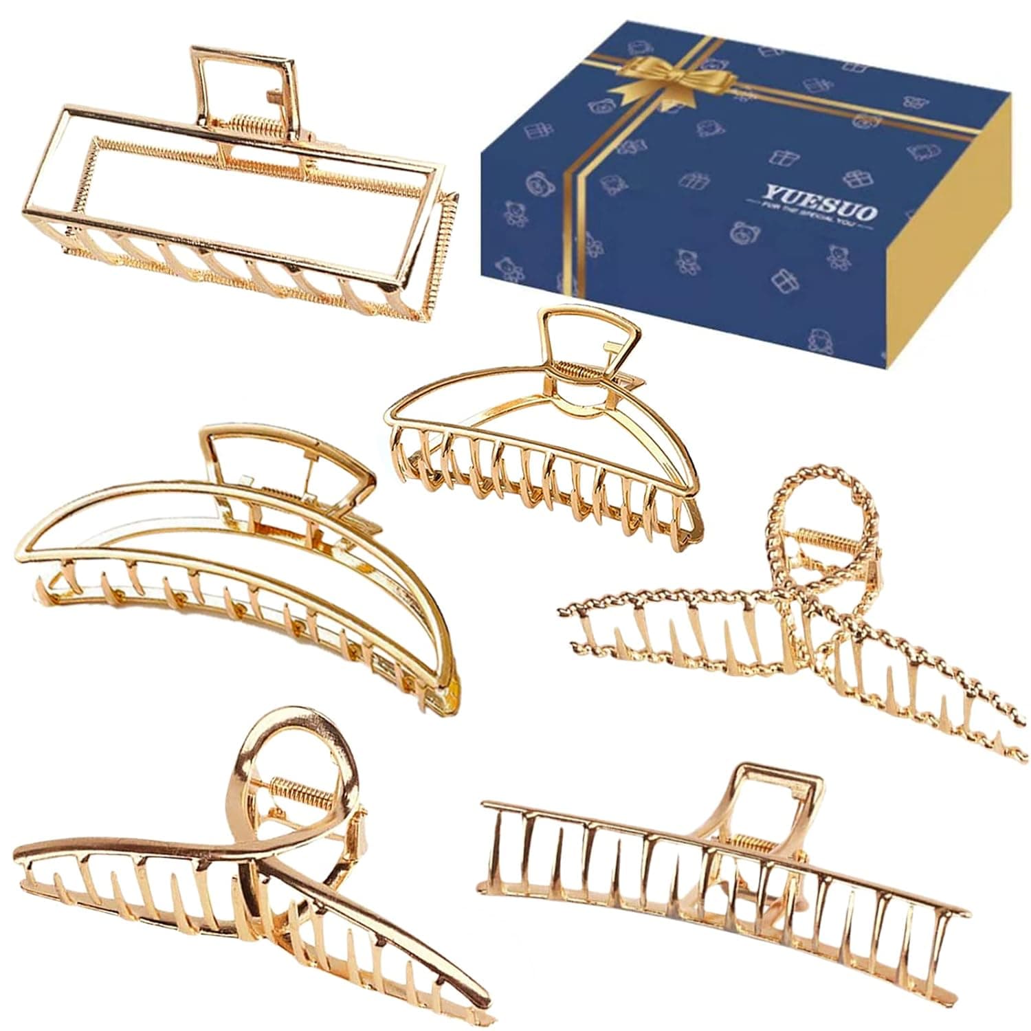 4.7 Inch Large Gold Metal Hair Claw Clips 6Pcs Big Hair Clips for Women Strong Claw Hair Clips for Thick Hair Gold Butterfly Clips Non-Slip Jaw Clip Fashion Hair Accessories for Women