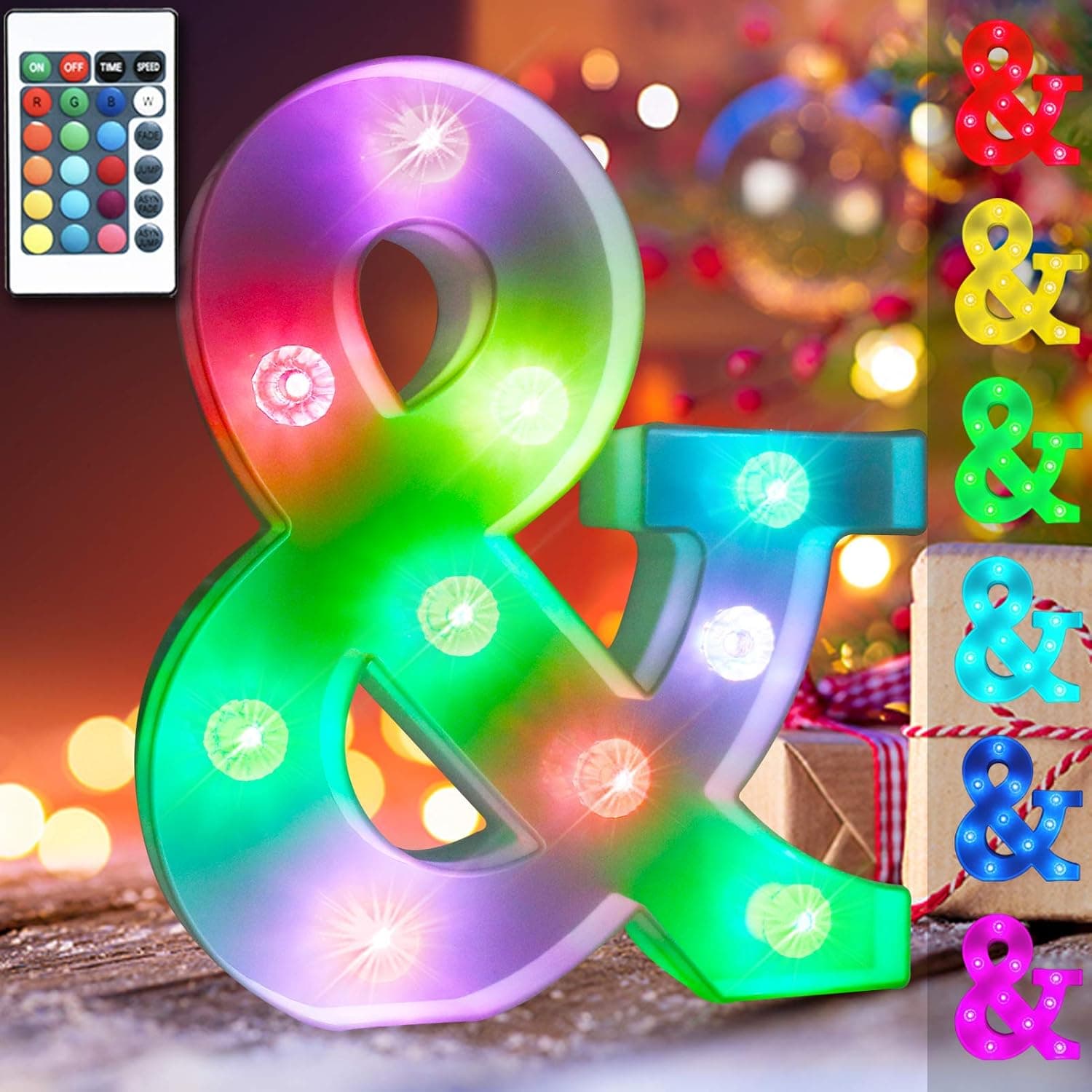 Obrecis Colorful LED Letter Lights Signs, Color Changing Light Up Alphabet Marquee Letters Lamp Night Light Remote Timer for Wedding Wall Home Christmas Birthday Decorations - &