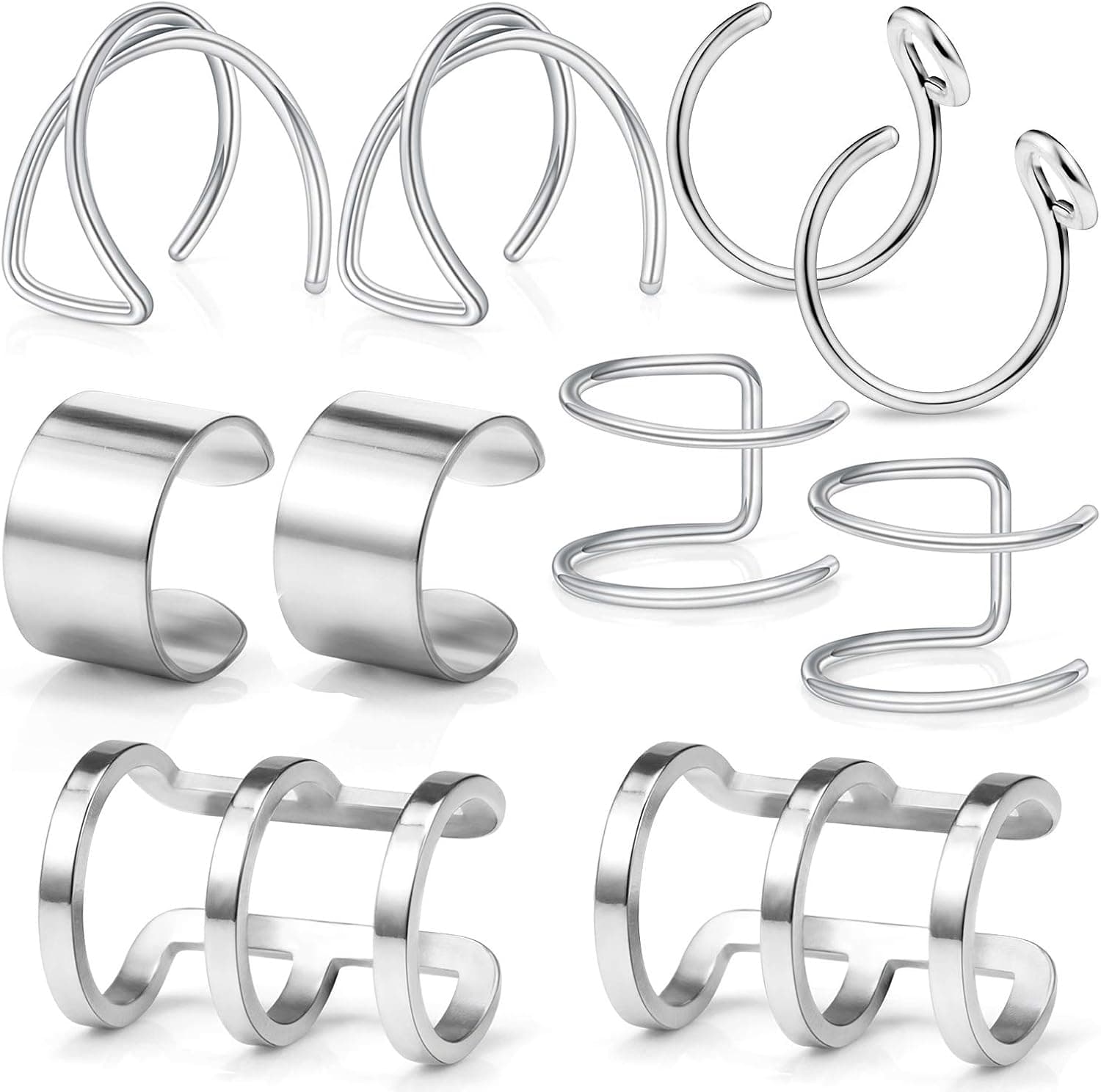 Dyknasz Fake Helix Earrings 5 Pairs Stainless Steel Ear Cuff Set Non-Piercing Cartilage Cuff Earring for Women