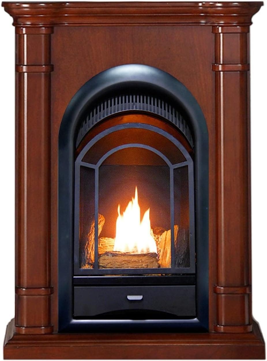 ProCom Walnut Ventless Fireplace System 10K BTU Duel Fuel Thermostat Insert Mantel, FS100T-3W, Large