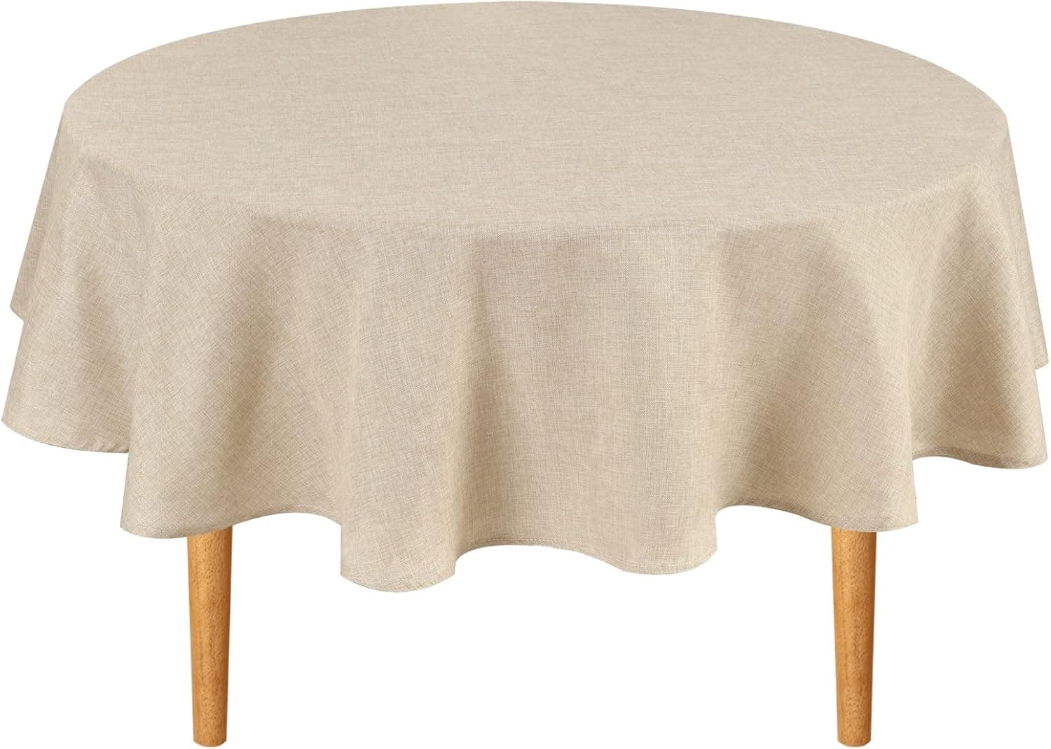 Hiasan Round Linen Tablecloth 70 Inch - Waterproof Stain Resistant Spillproof Polyester Fabric Table Cloth for Dining Room Kitchen Party, Beige