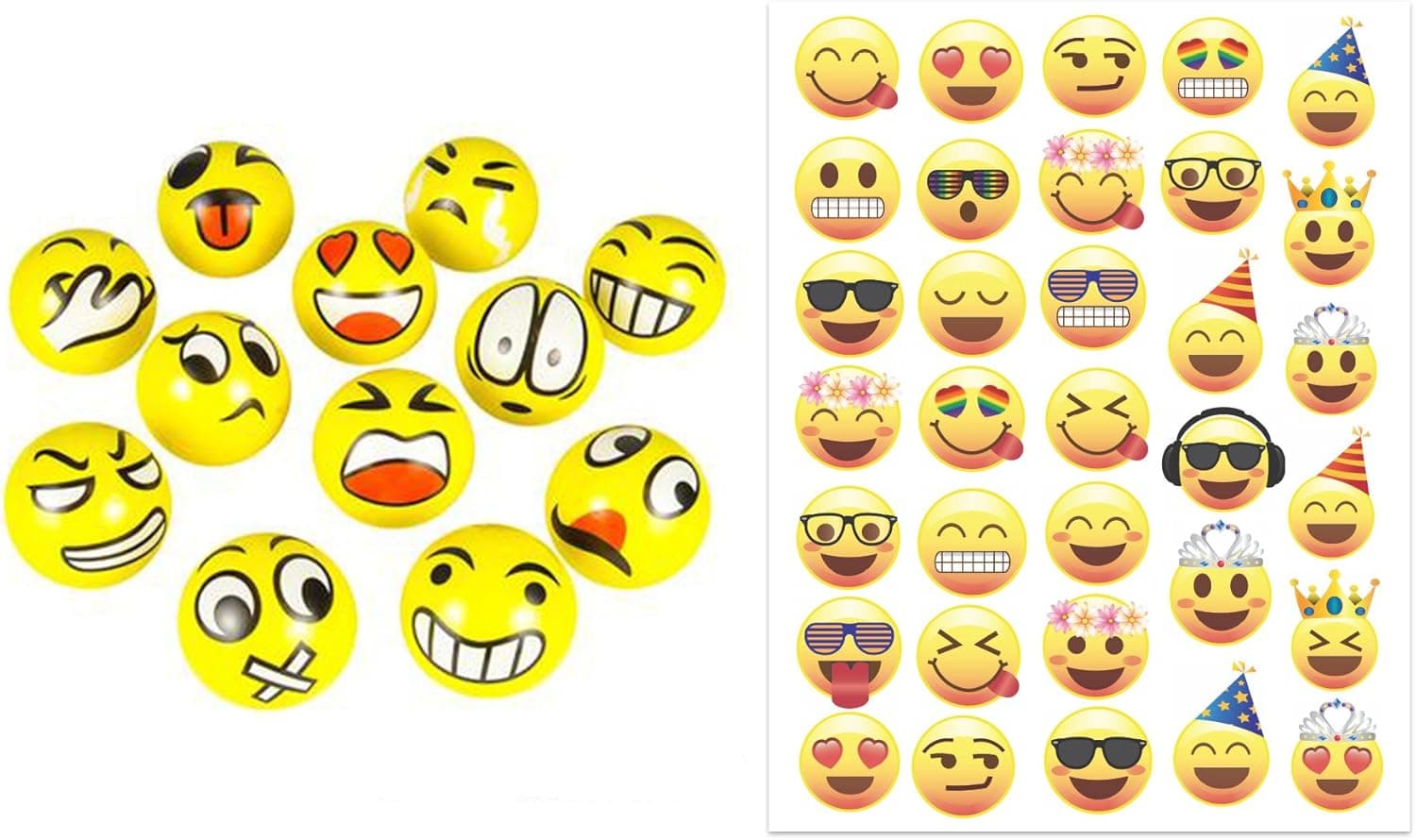 Emoji Party Favors for 12 ~ 12 Emoji Face Squeeze 3 inch Stress Balls and and 33 Emoji Temporary Tattoos - Super Emoticon Fun for Birthday Parties, Great for Prizes, Classroom Fun