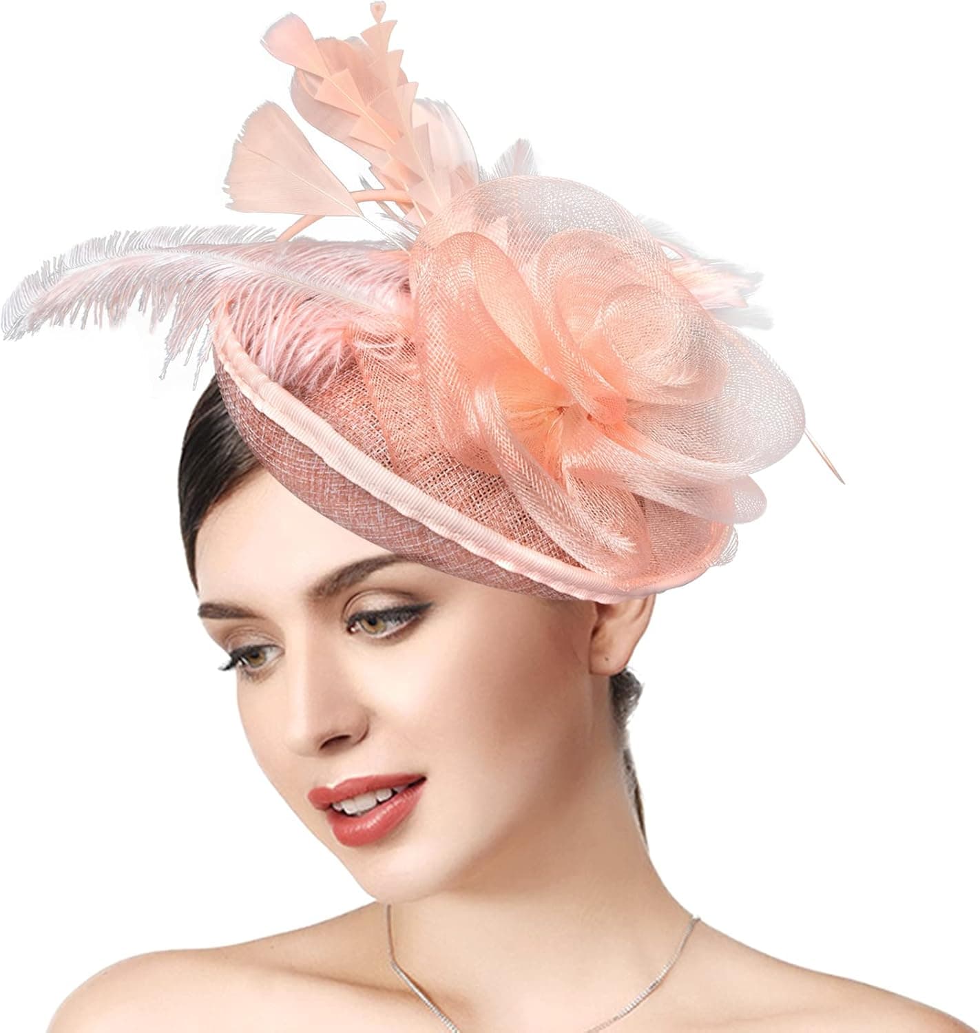 Fascinators Hat for Women Tea Party Hat Kentucky Derby Flower Feathers Handband with Hair Clip for Church Wedding