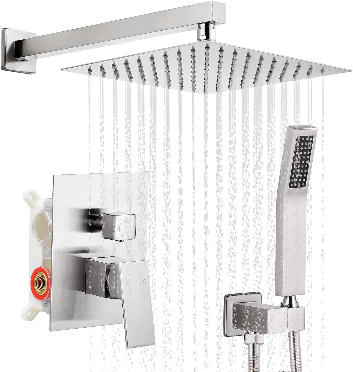 Qomolangma 10 inch Rain Shower System, Bathroom Shower Faucet Set, Stainless Steel Shower Systems with Rain Shower and Handheld, Luxury Wall Mounted Rainfall Mixer Shower Combo Set with Valve