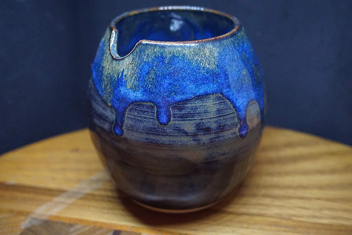 Lead Free Ceramic Mate Gourd with Side Hole aka Yerba Mate Cup Midnight Blues