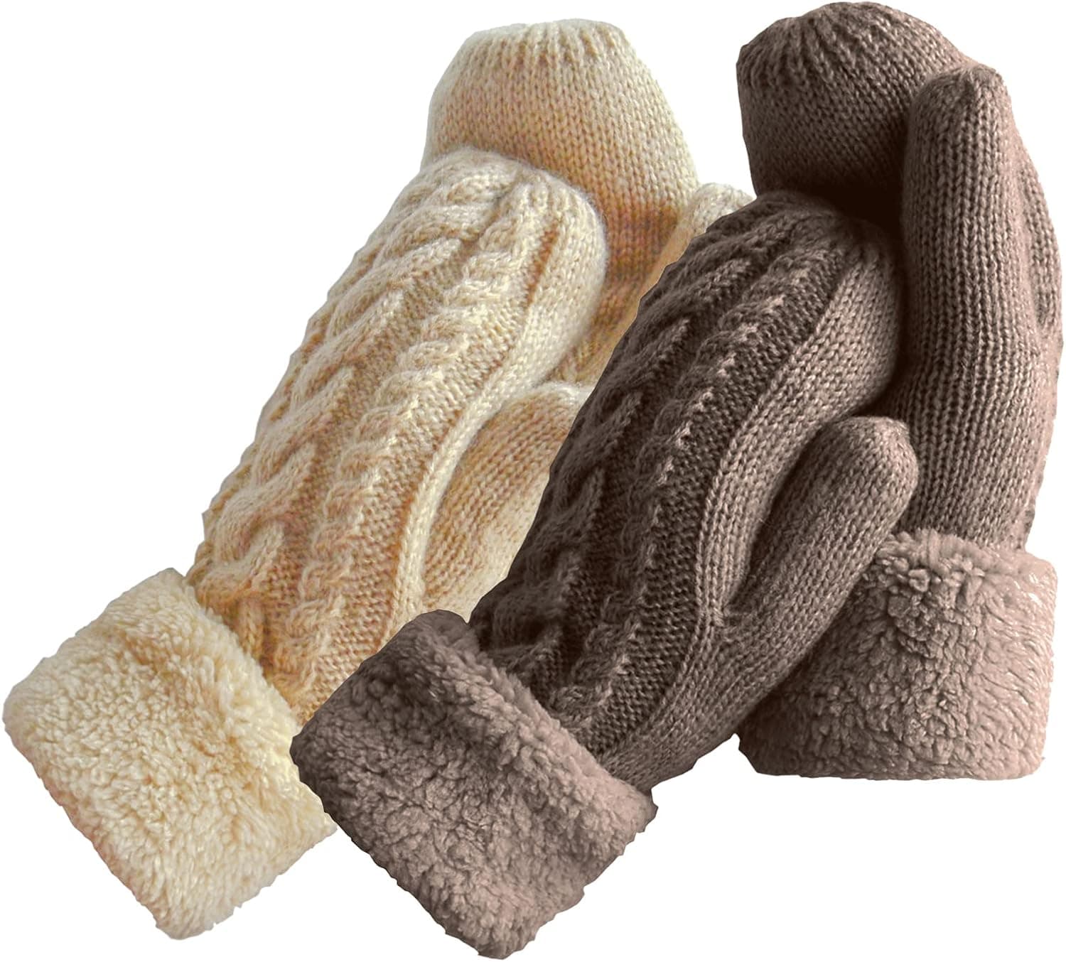Women's Winter Gloves Warm Lining - Cozy Wool Knit Thick Gloves Mittens