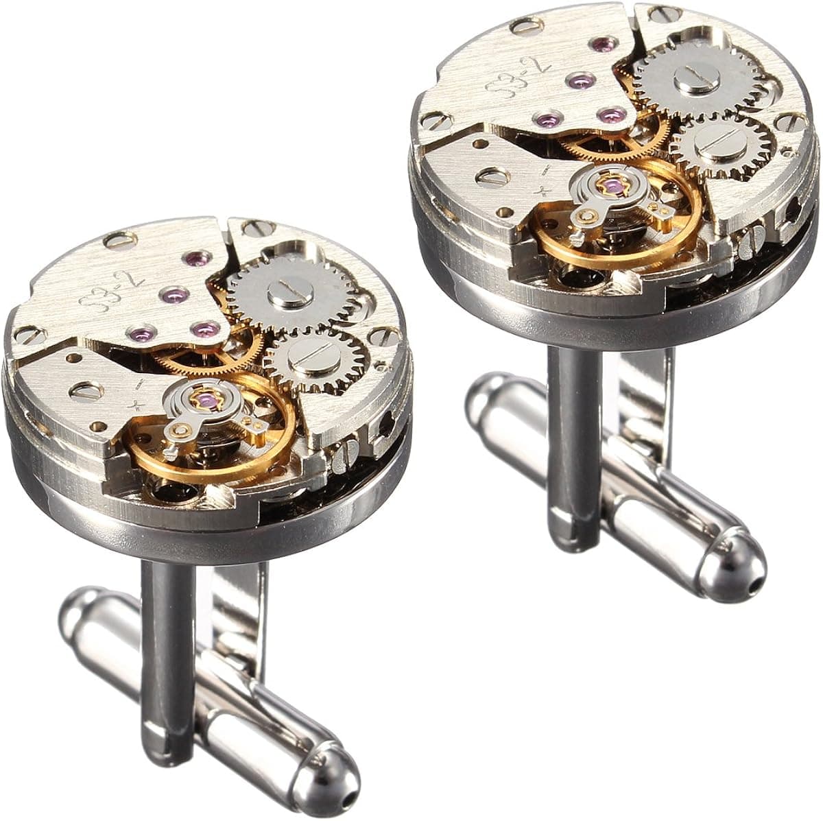 Cufflinks,Baban Deluxe Steampunk Mens Cufflinks Vintage Watch Movement Shape Cufflinks Gift for Men/Father's Day/Lover/Friends/Wedding/Anniversaries/Birthdays with A Elegant Box