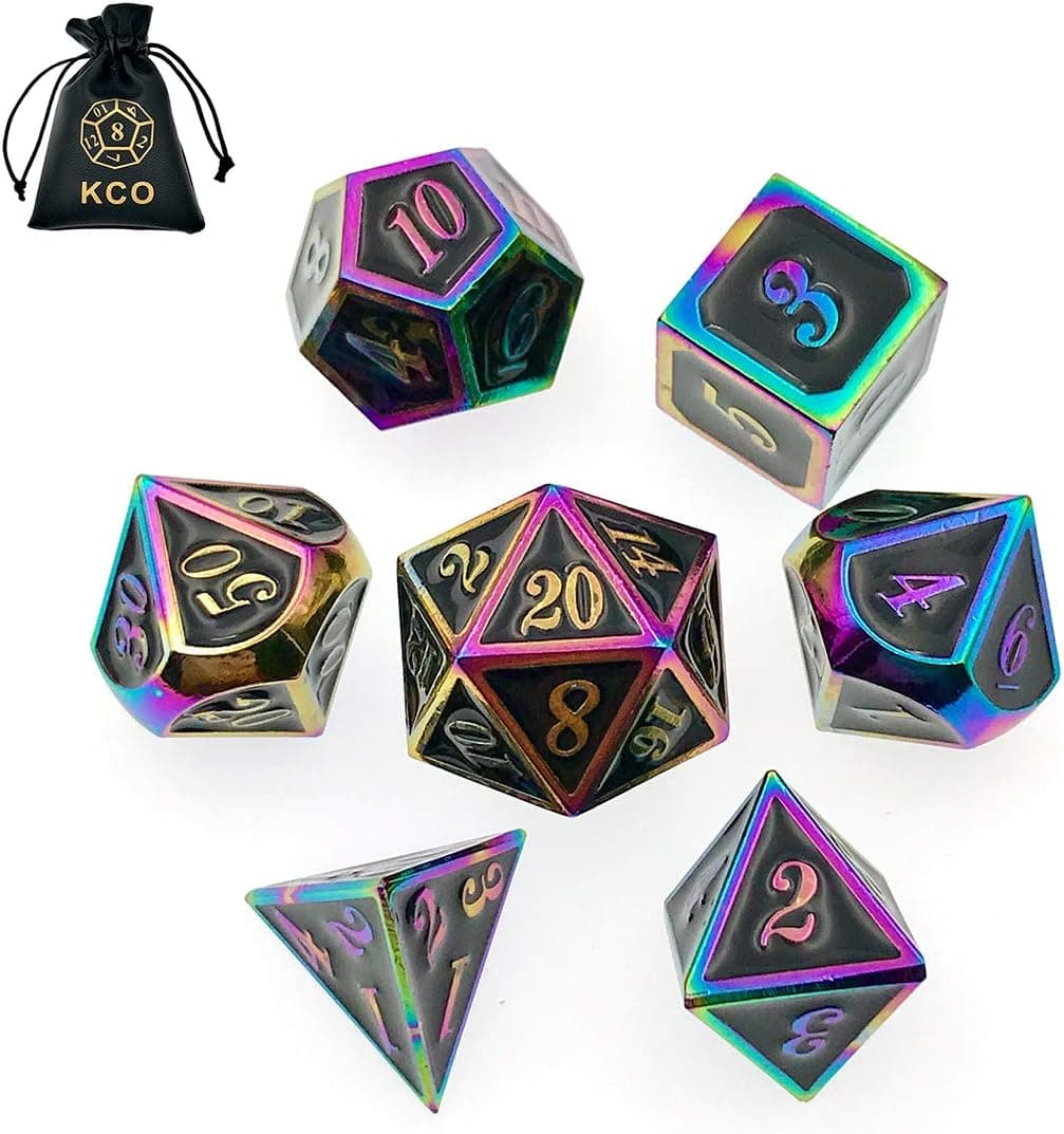 D&D Metal Dice Set Enamel dice 7 Die Polyhedral Dice Set DND Dice Role Playing Game Dice Set with Storage Bag for RPG Dungeons and Dragons D&D Math Teaching